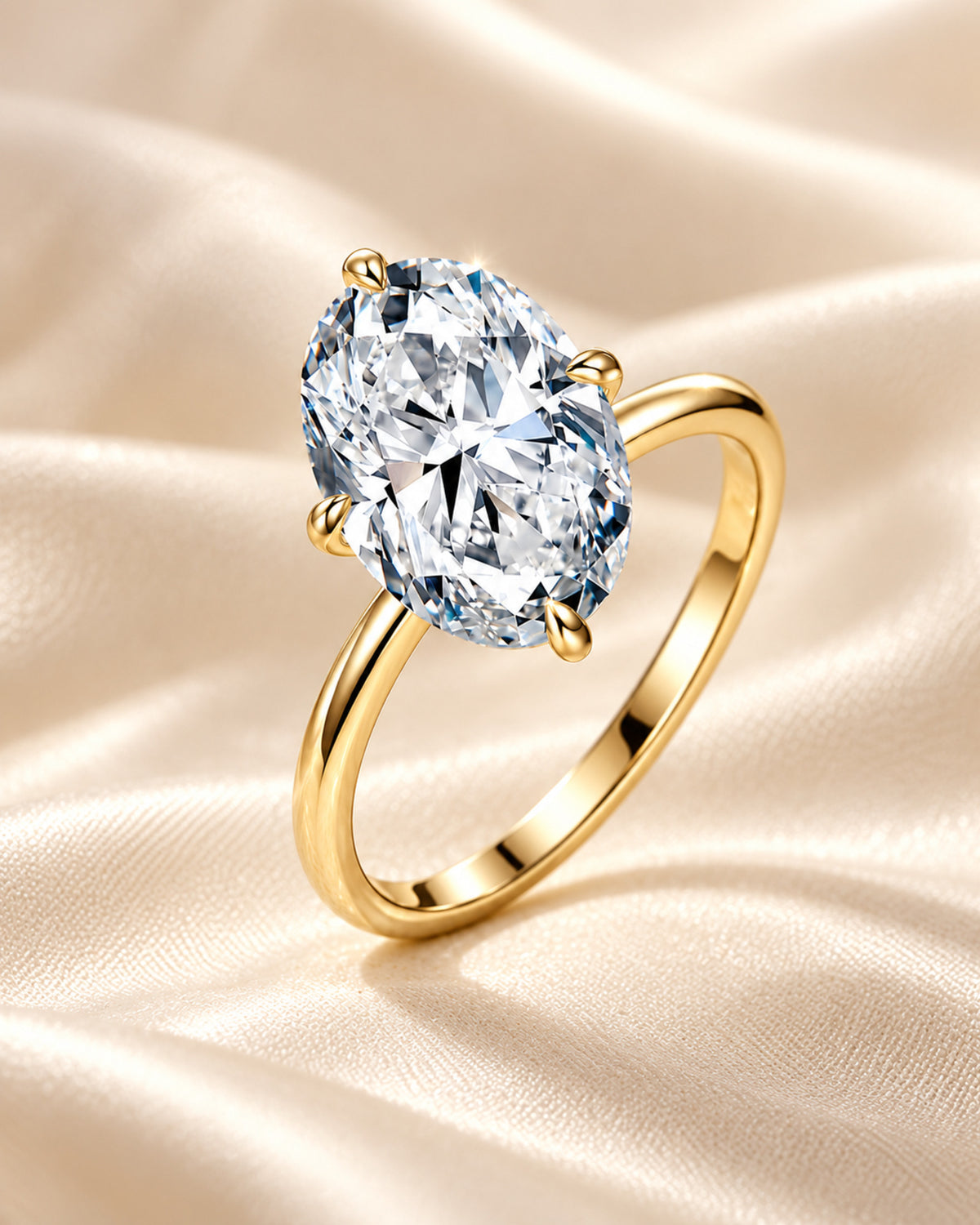 Gold-tone oval moissanite solitaire engagement ring