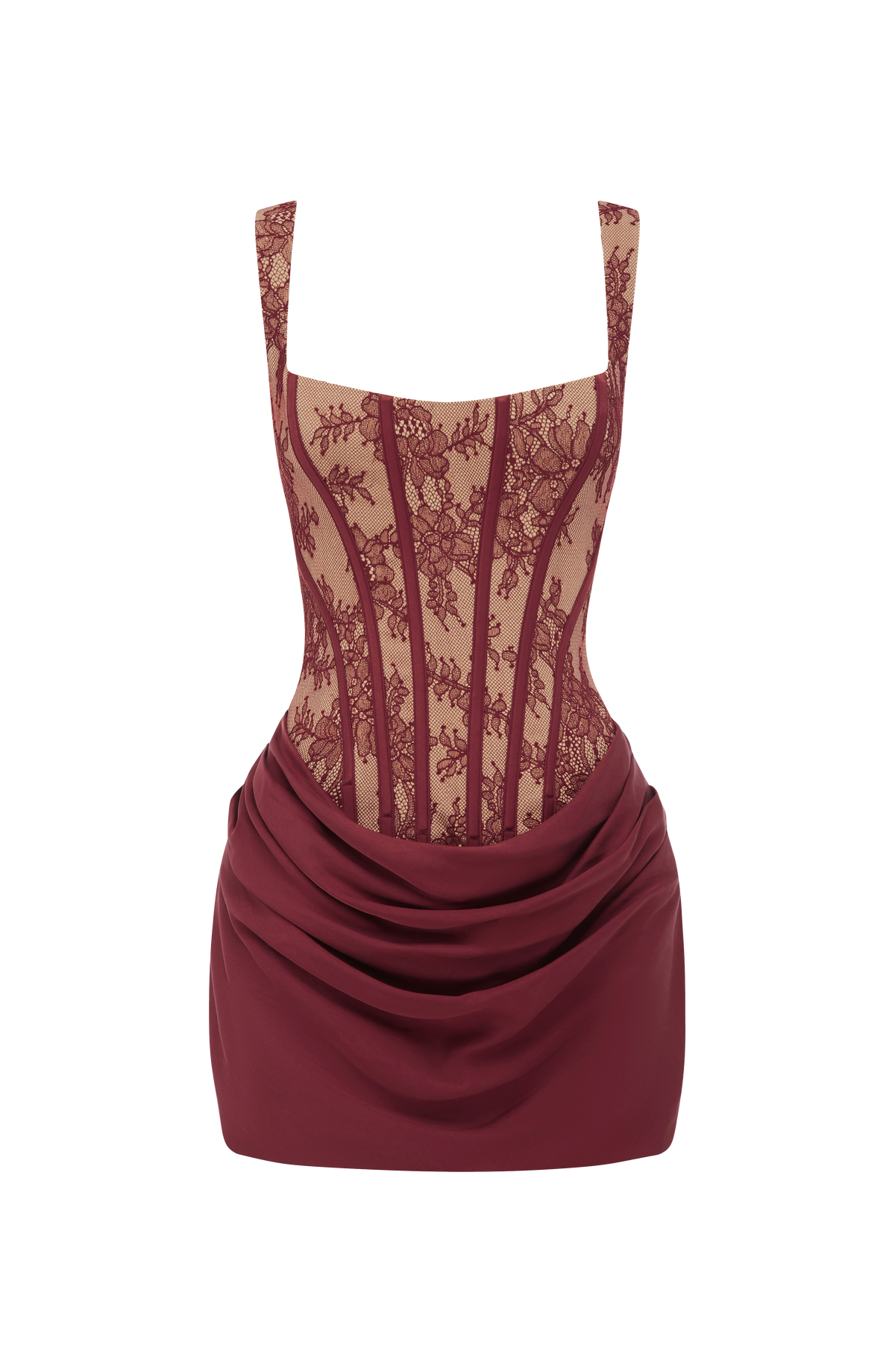M.T Women's Dress Square Neck Burgundy Lace Boned Party