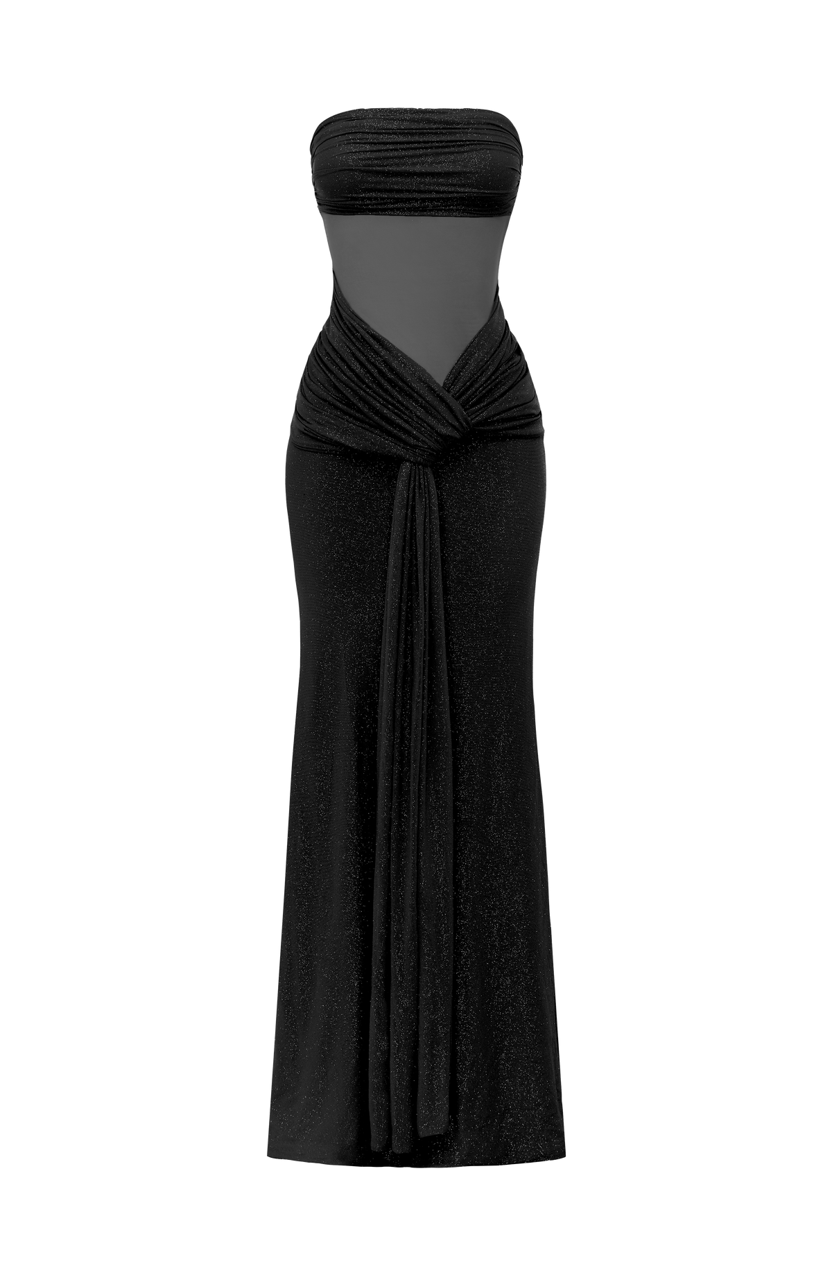 L.F Women's Dress Ruched Fit and Flare Black Sparkle Glitter Mesh Evening