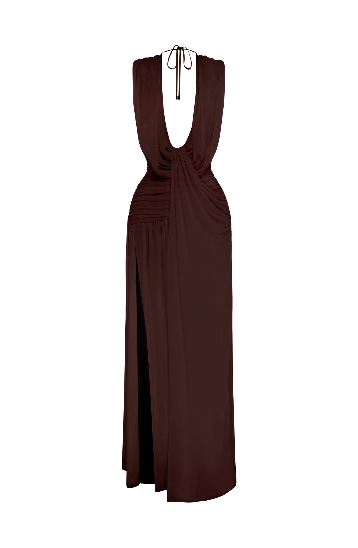 R.F Women's Dress Maxi Plum Brown Mesh Evening Gown