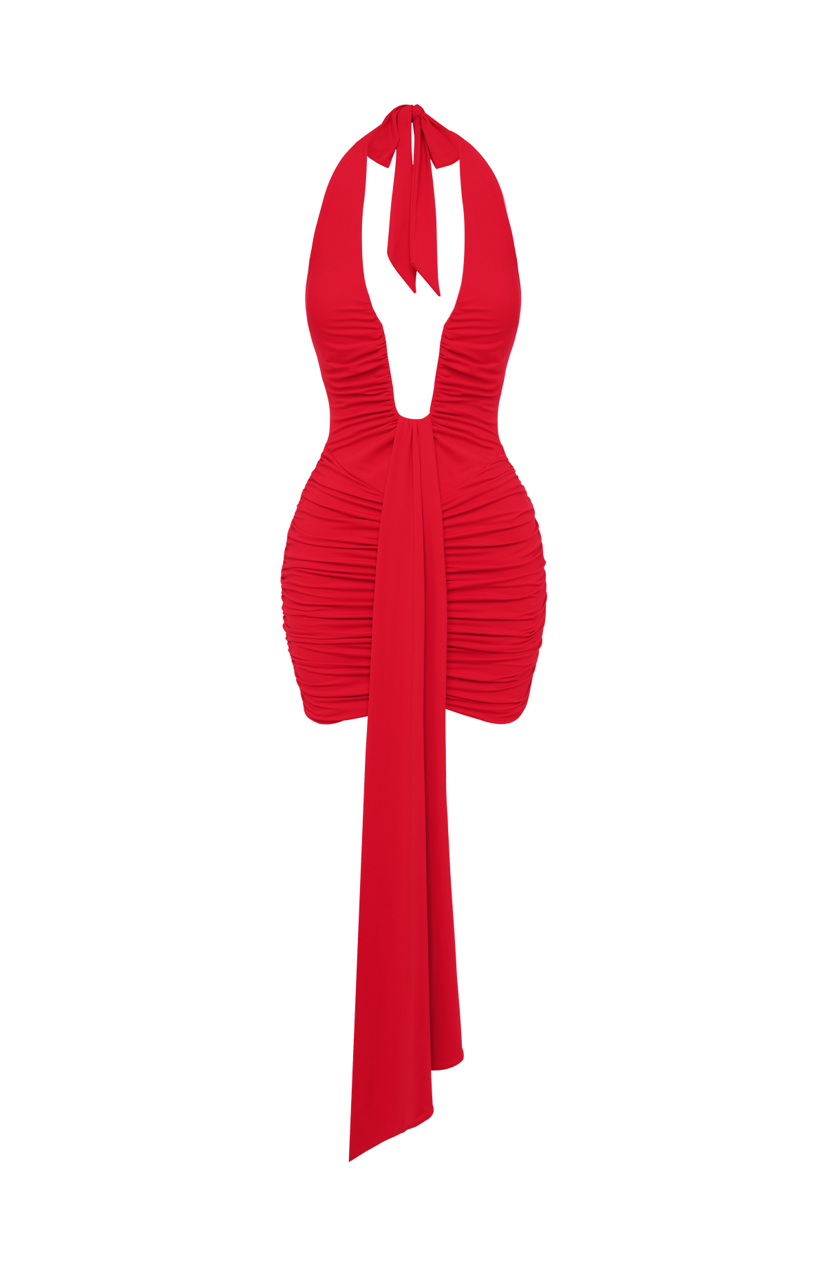 DIA Women's Dress Plunge Neck Ruched Red Slinky Jersey Party
