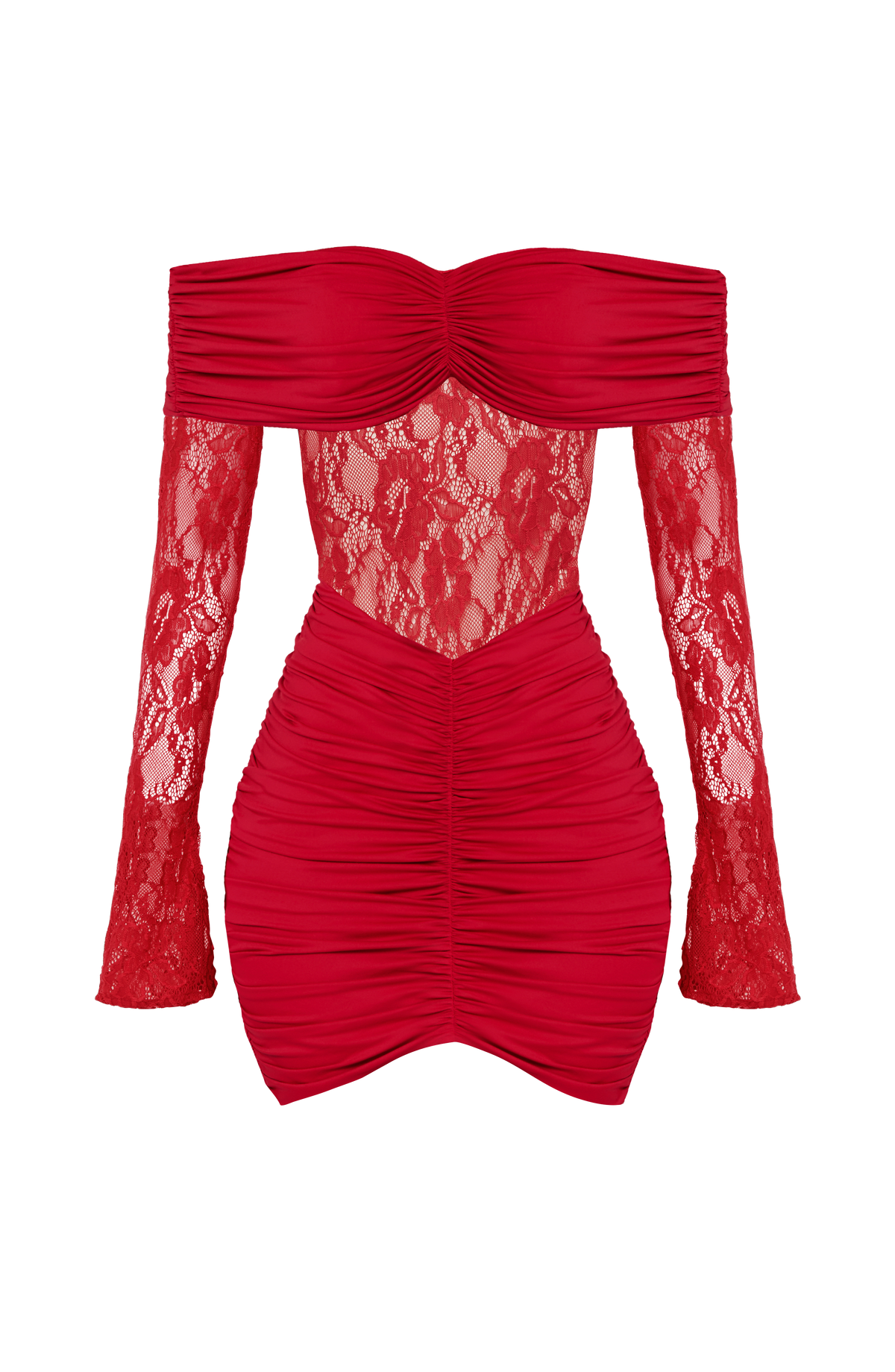 L.F Women's Dress Sauline Bardot Long-Sleeve Red Lace Party
