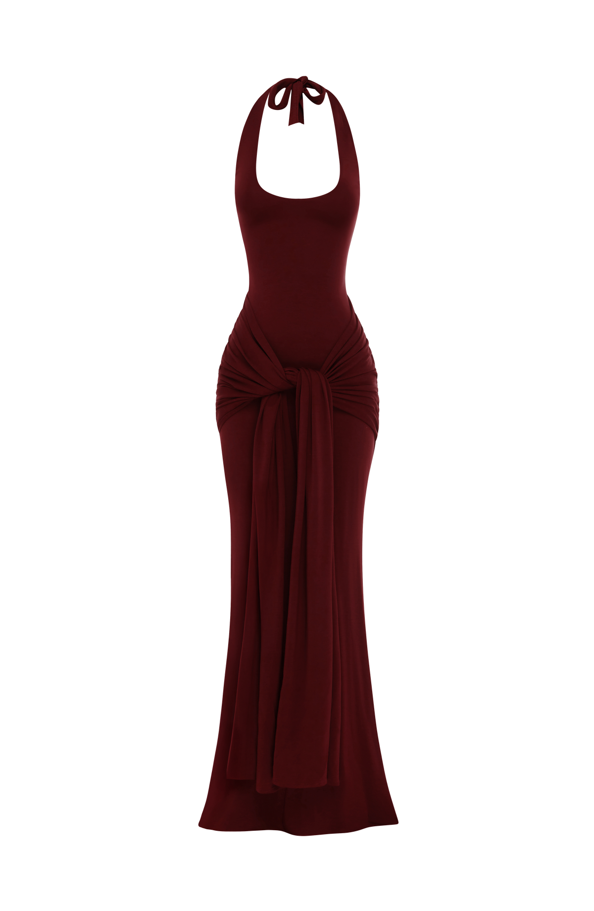 L.F Women's Dress Maxi Ruched Cherry Lacquer Modal Jersey Evening
