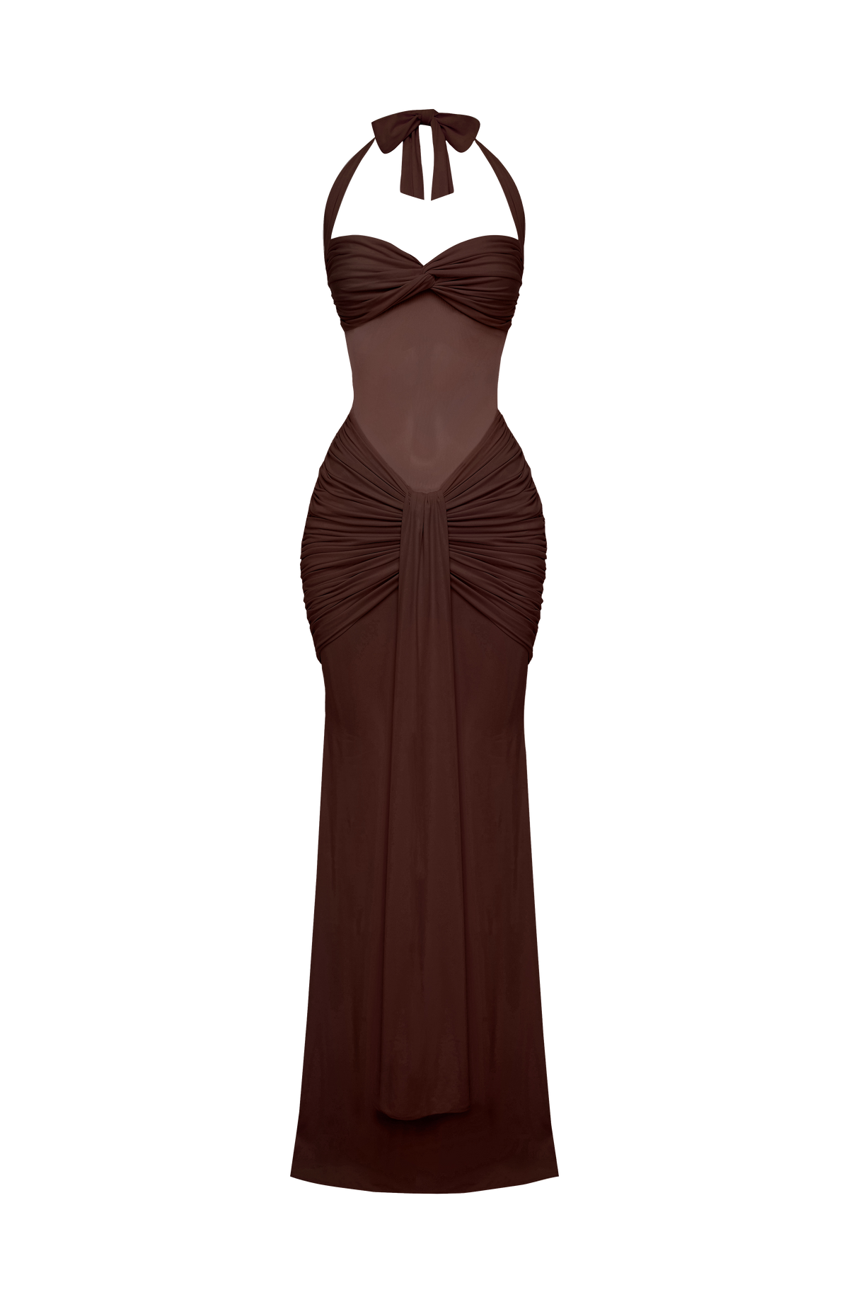 DIA Women's Dress Ruched Flare Plum Brown Mesh Formal