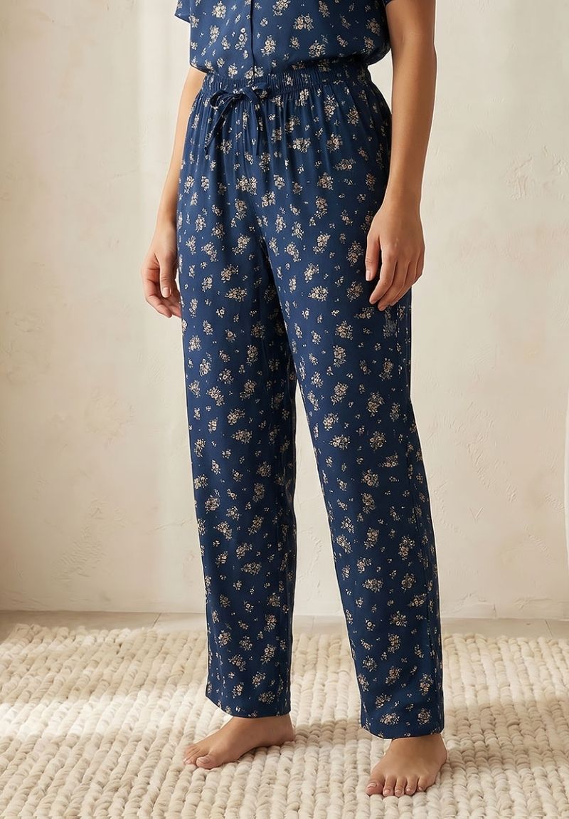 Women's Floral Viscose Button Front Pyjama Set with Eye Mask