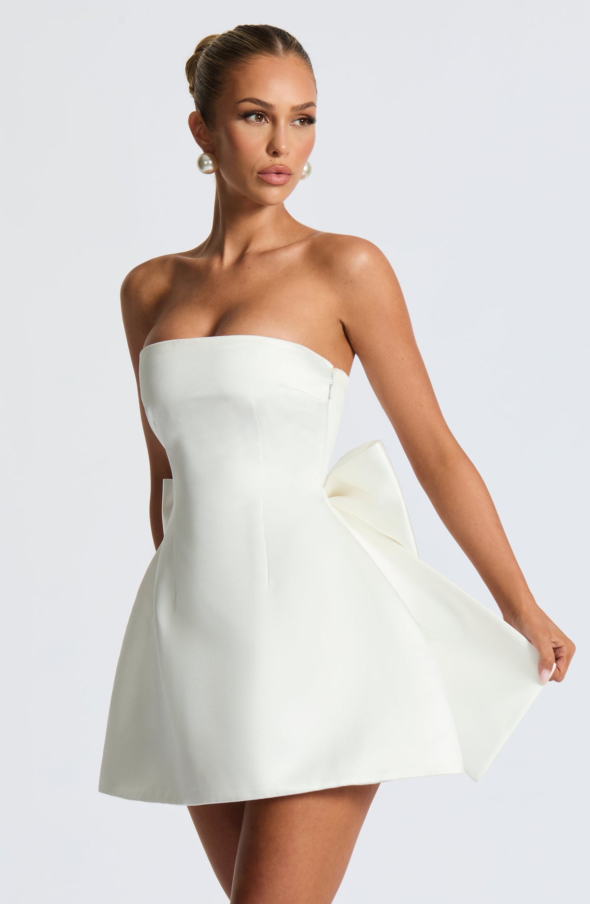 R.F Women's Dress Abbey Bubble Hem Ivory Detachable Bow Bridal Party Mini