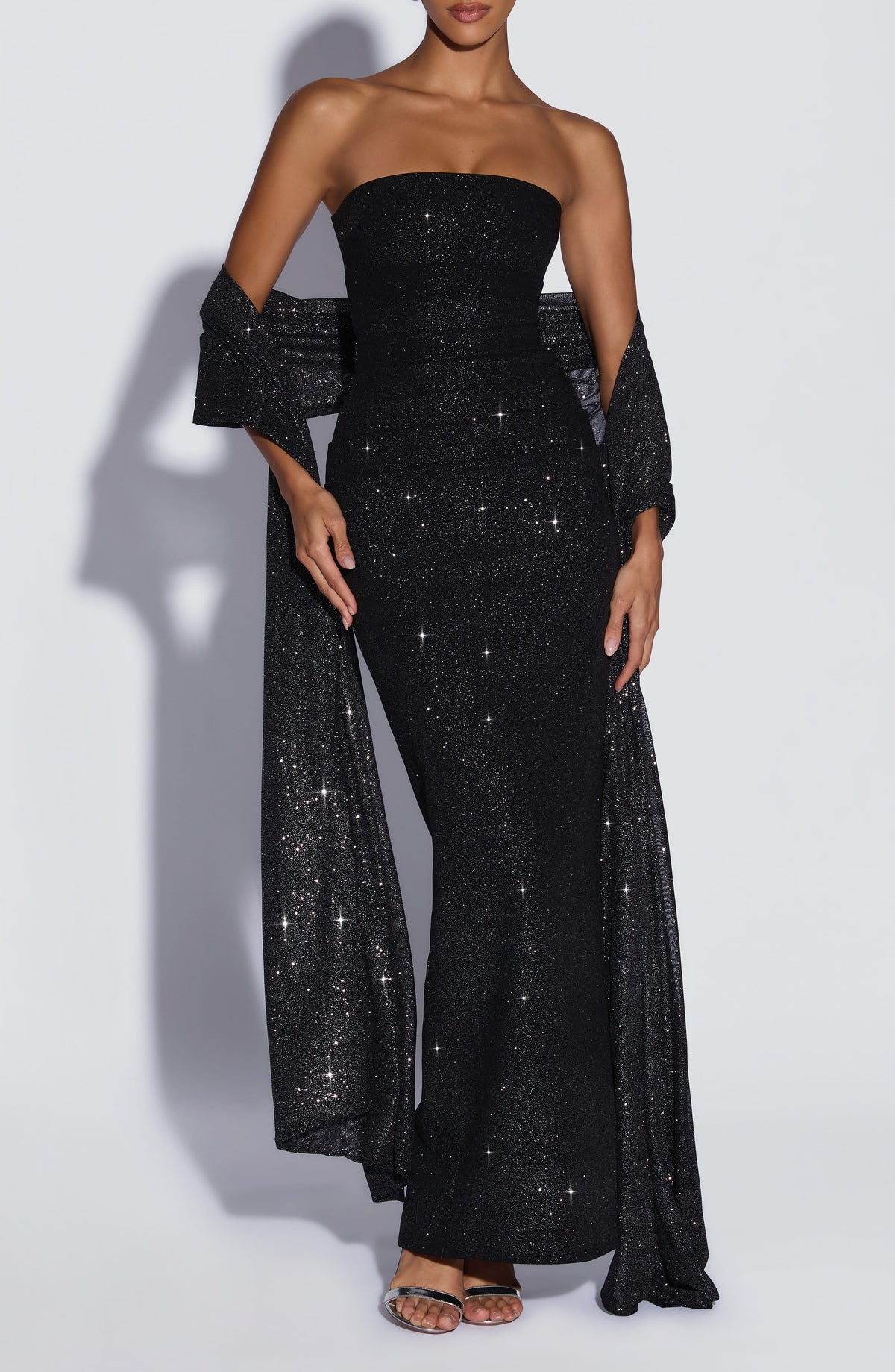 Agnes Women's Shawl Long Black Sparkle Mesh Evening Party