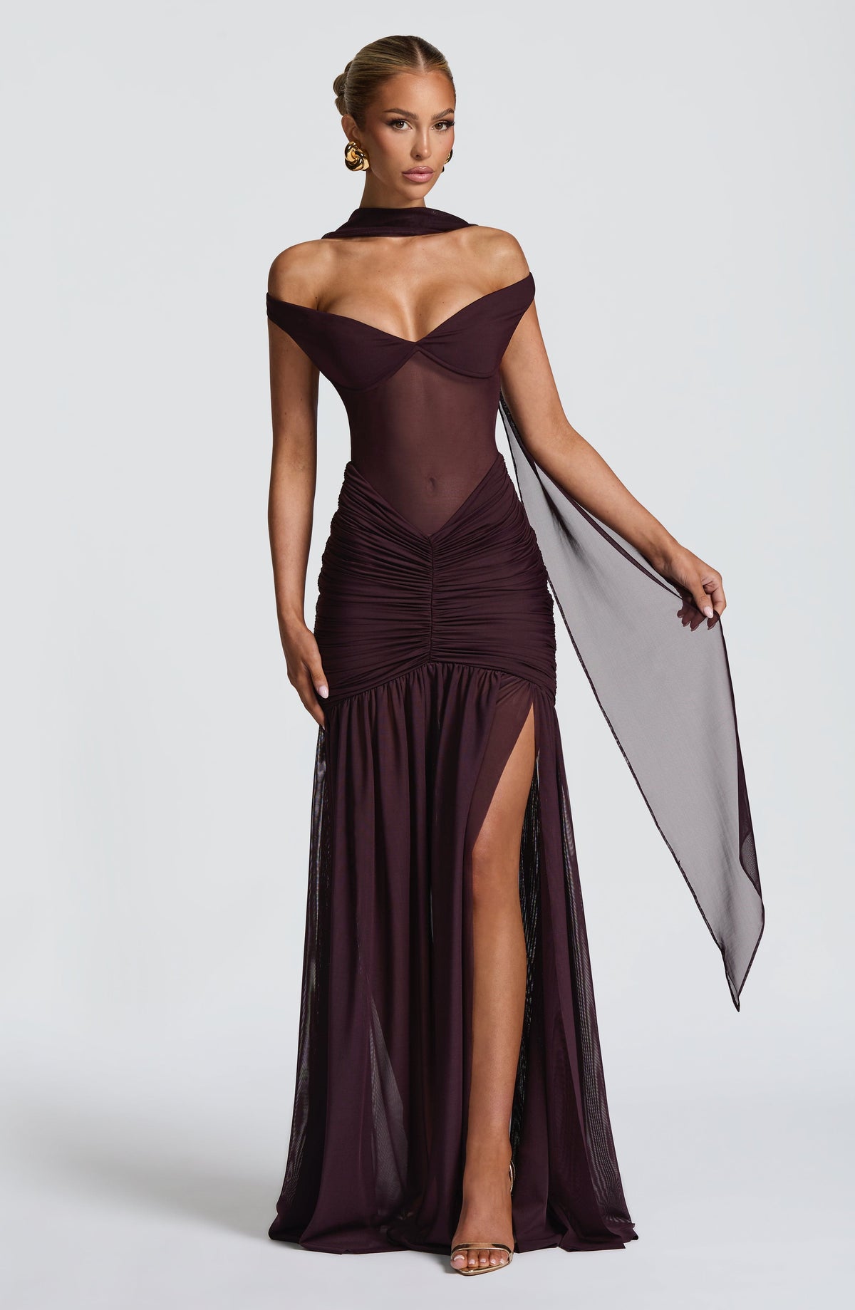 L.F Women's Dress Alaia Maxi Plum Mesh Formal