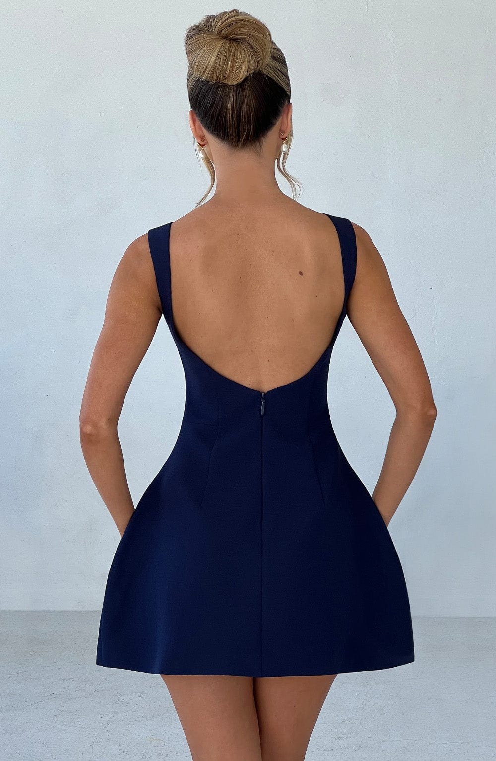 R.F Women's Dress Bubble Hem Navy Crepe Cocktail Party