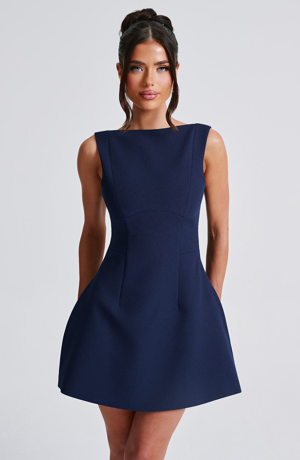 R.F Women's Dress Bubble Hem Navy Crepe Cocktail Party