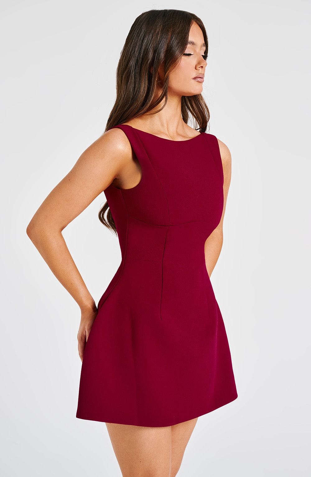 R.F Women's Dress Bubble Hem Wine Crepe Party