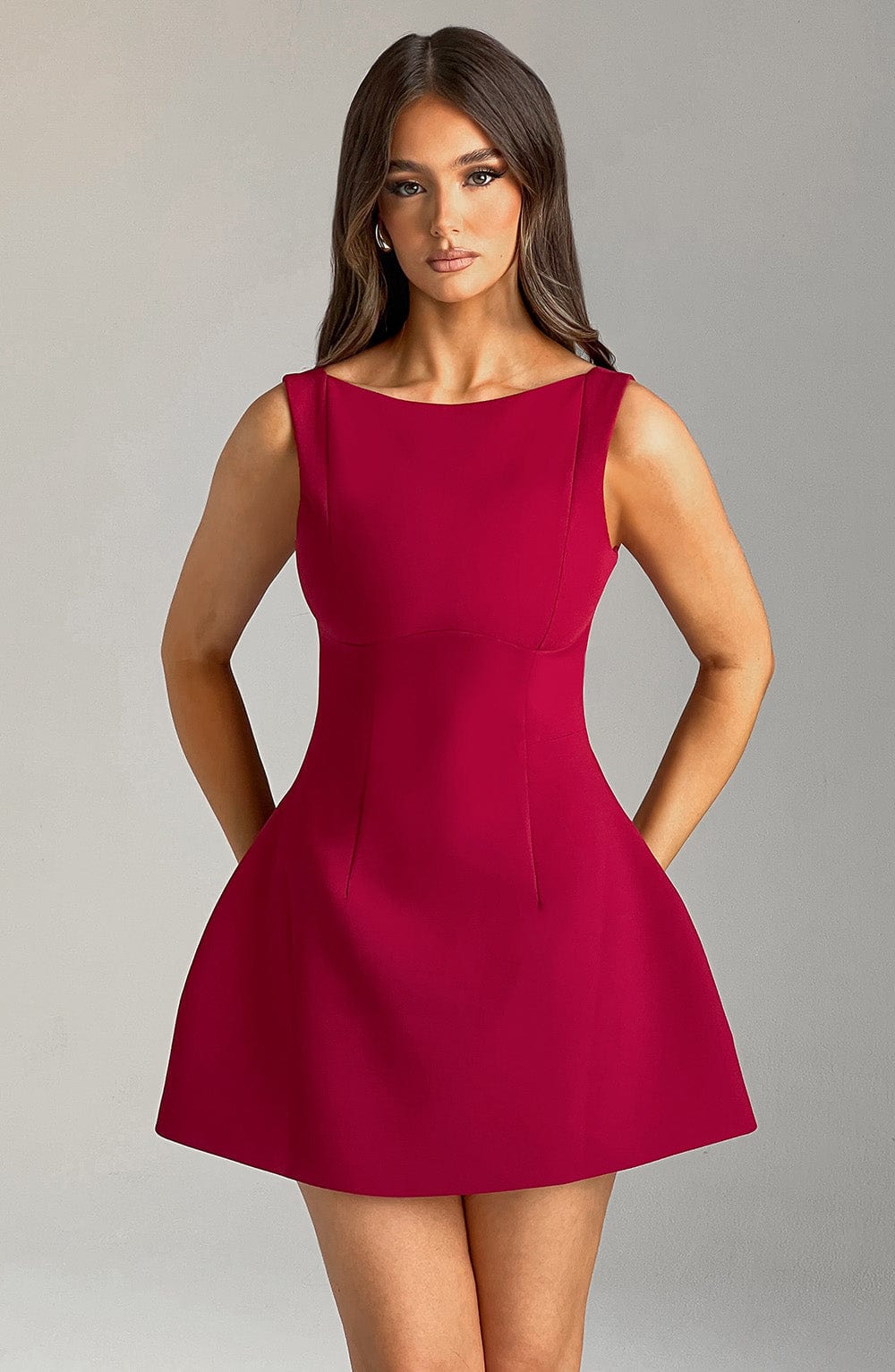 R.F Women's Dress Bubble Hem Wine Crepe Party