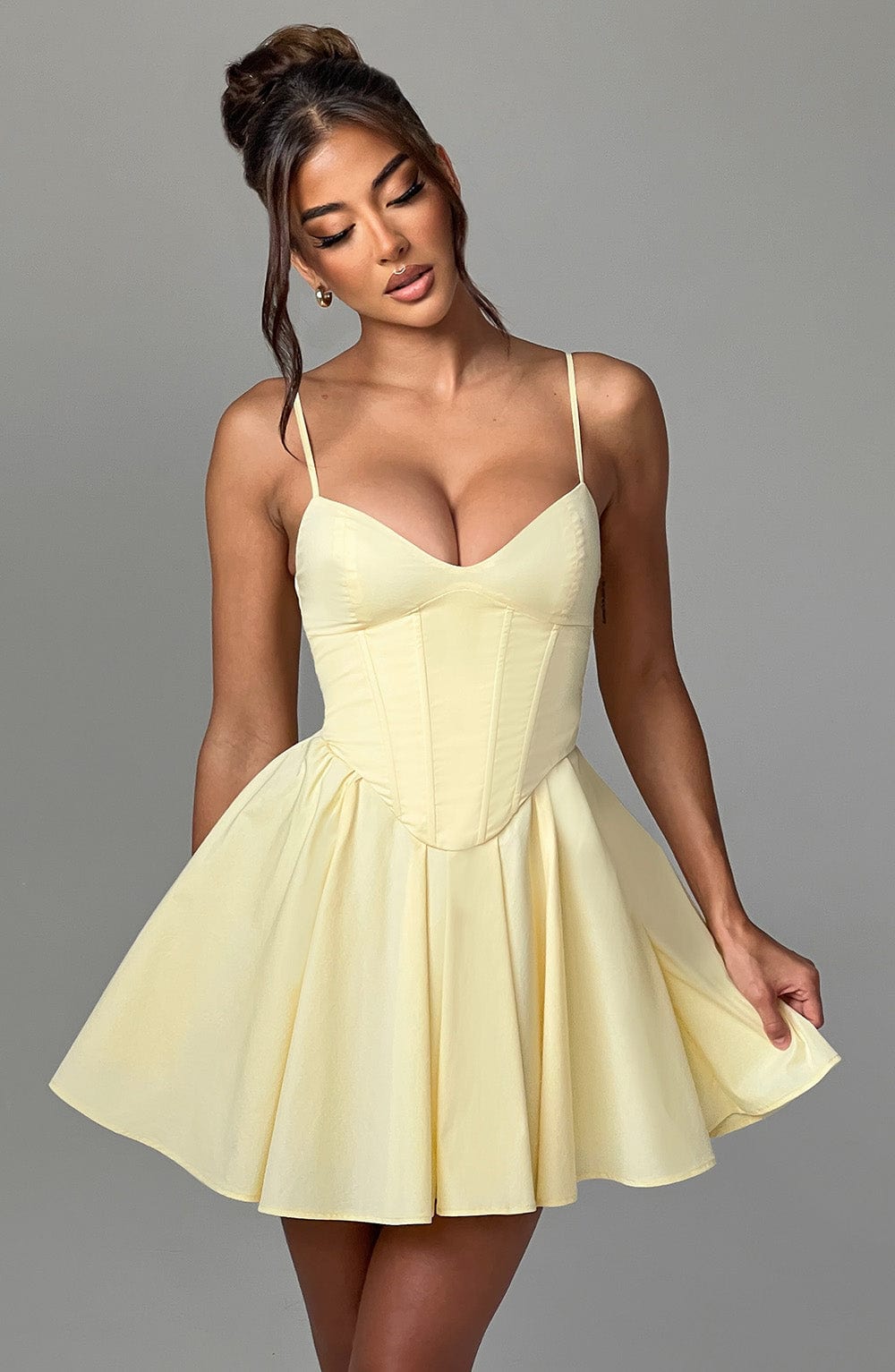 Women's Dress Strapless Mini Lemon Cotton Corset Party