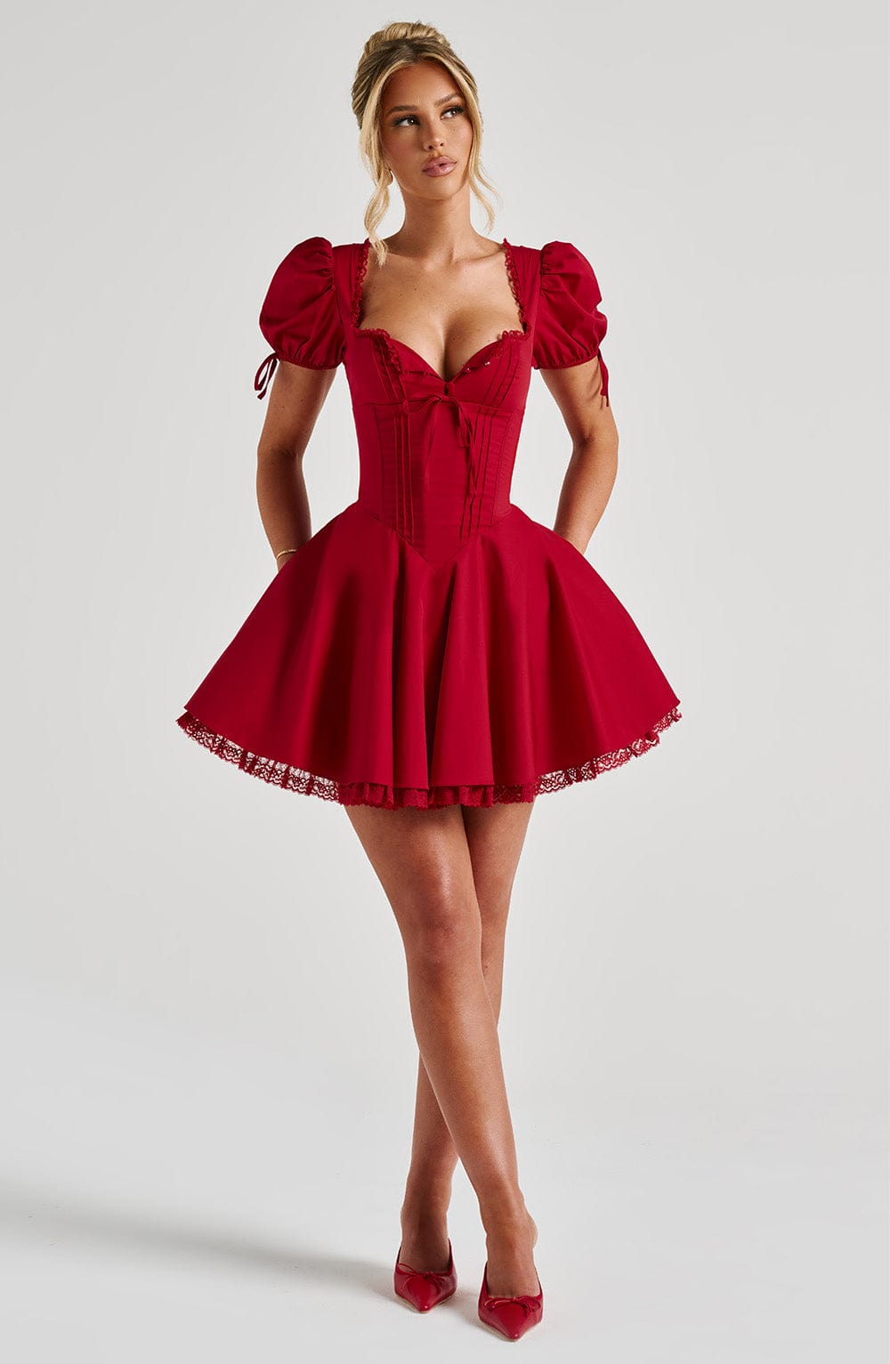 R.F Women's Dress Square Neck Red Lace Party