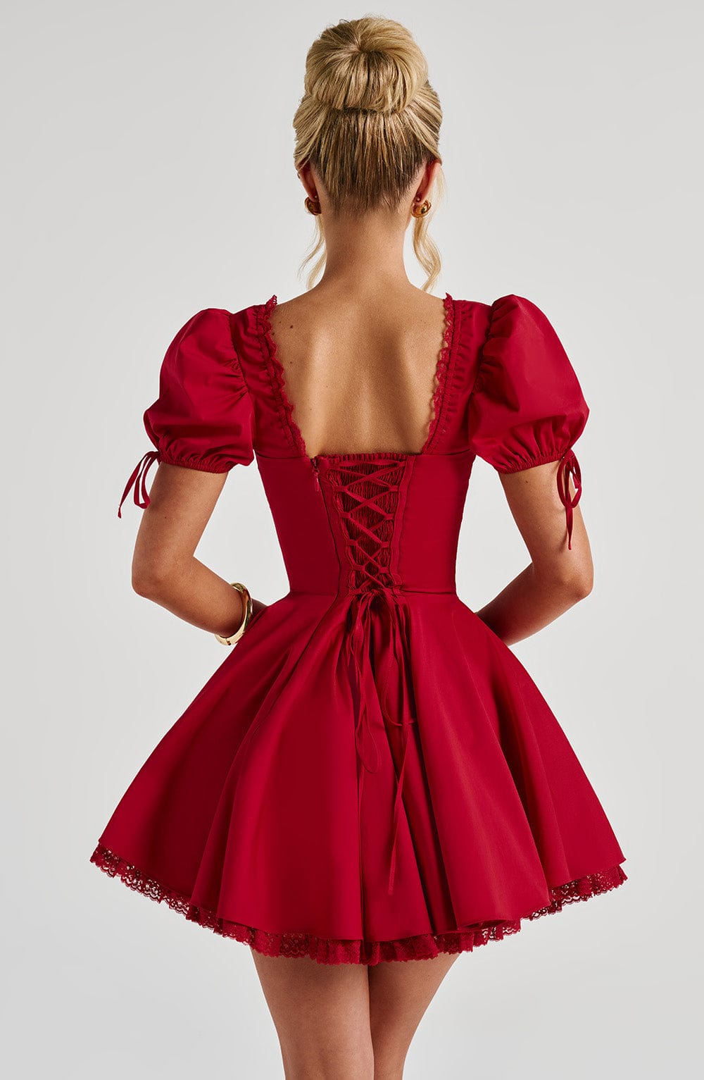R.F Women's Dress Square Neck Red Lace Party