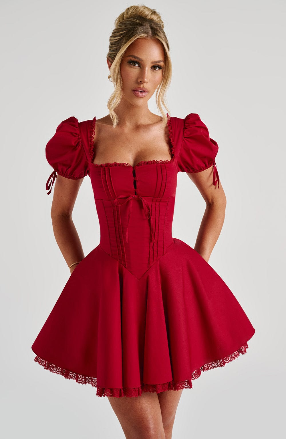 R.F Women's Dress Square Neck Red Lace Party