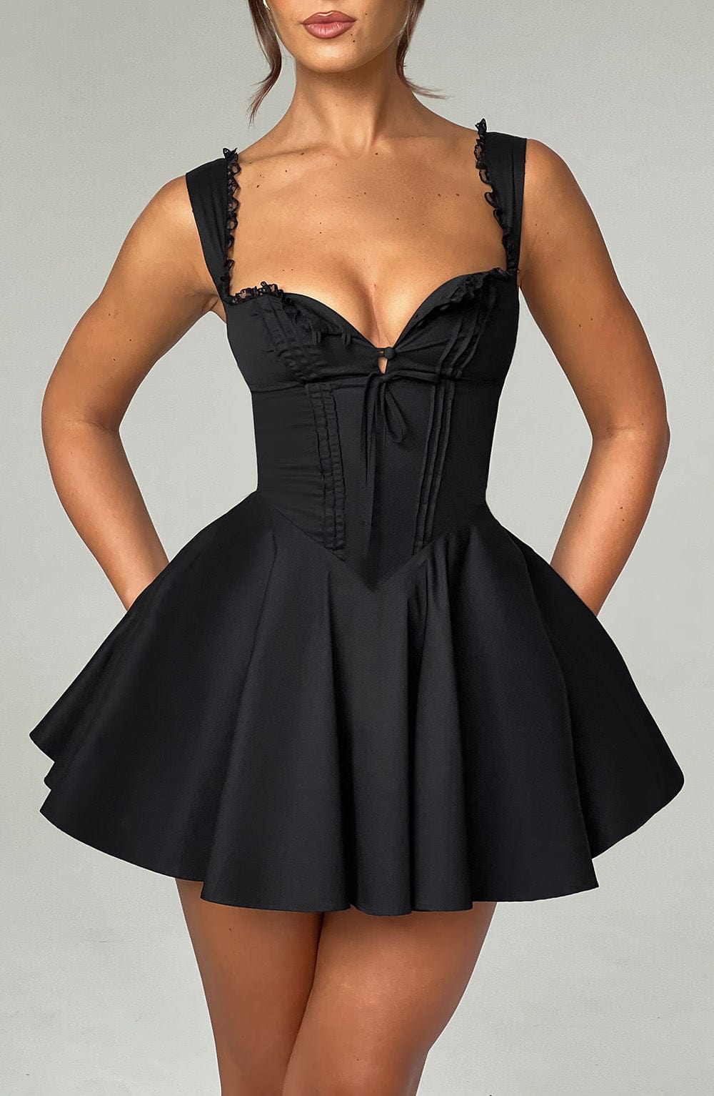 R.F Women's Dress Mini Bubblehem Black Cotton Party
