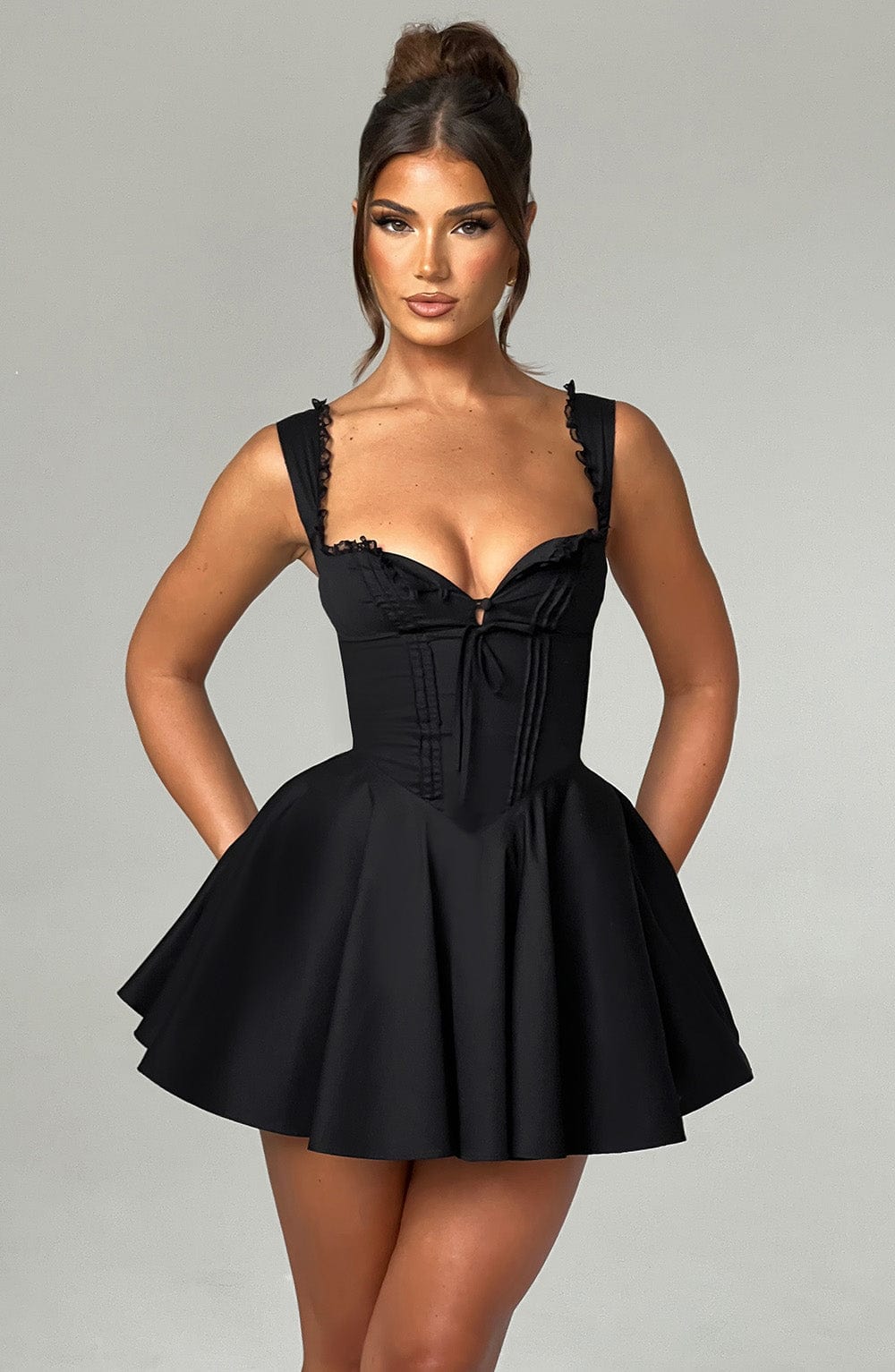 R.F Women's Dress Mini Bubblehem Black Cotton Party