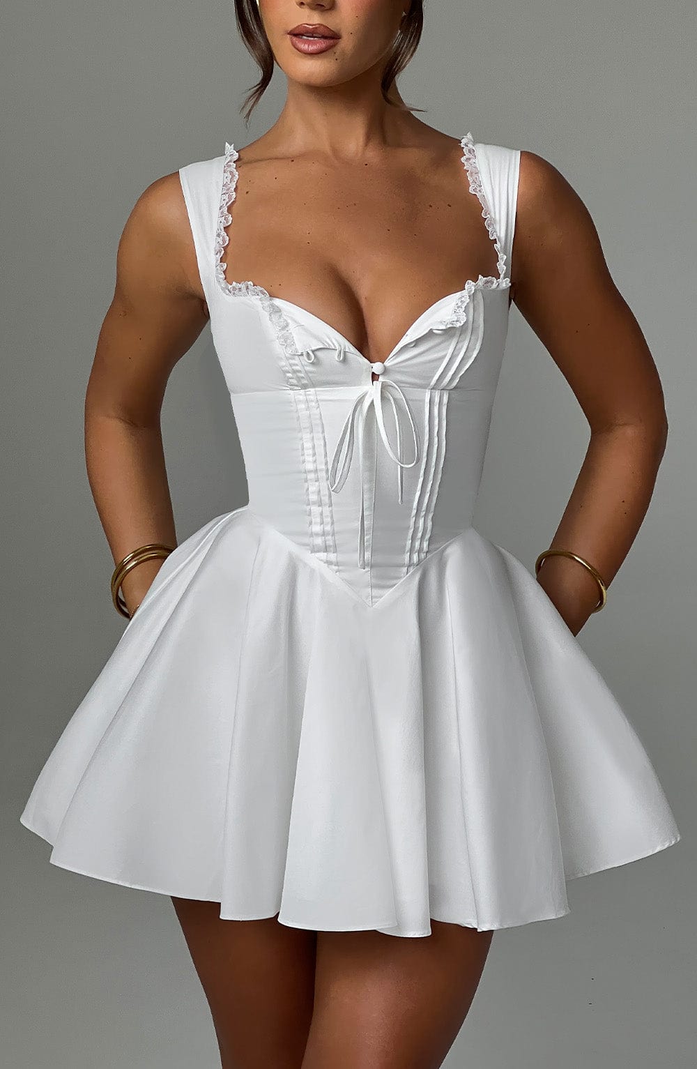 R.F Women's Dress Antonella Corset Mini Ivory Cotton Blend Party