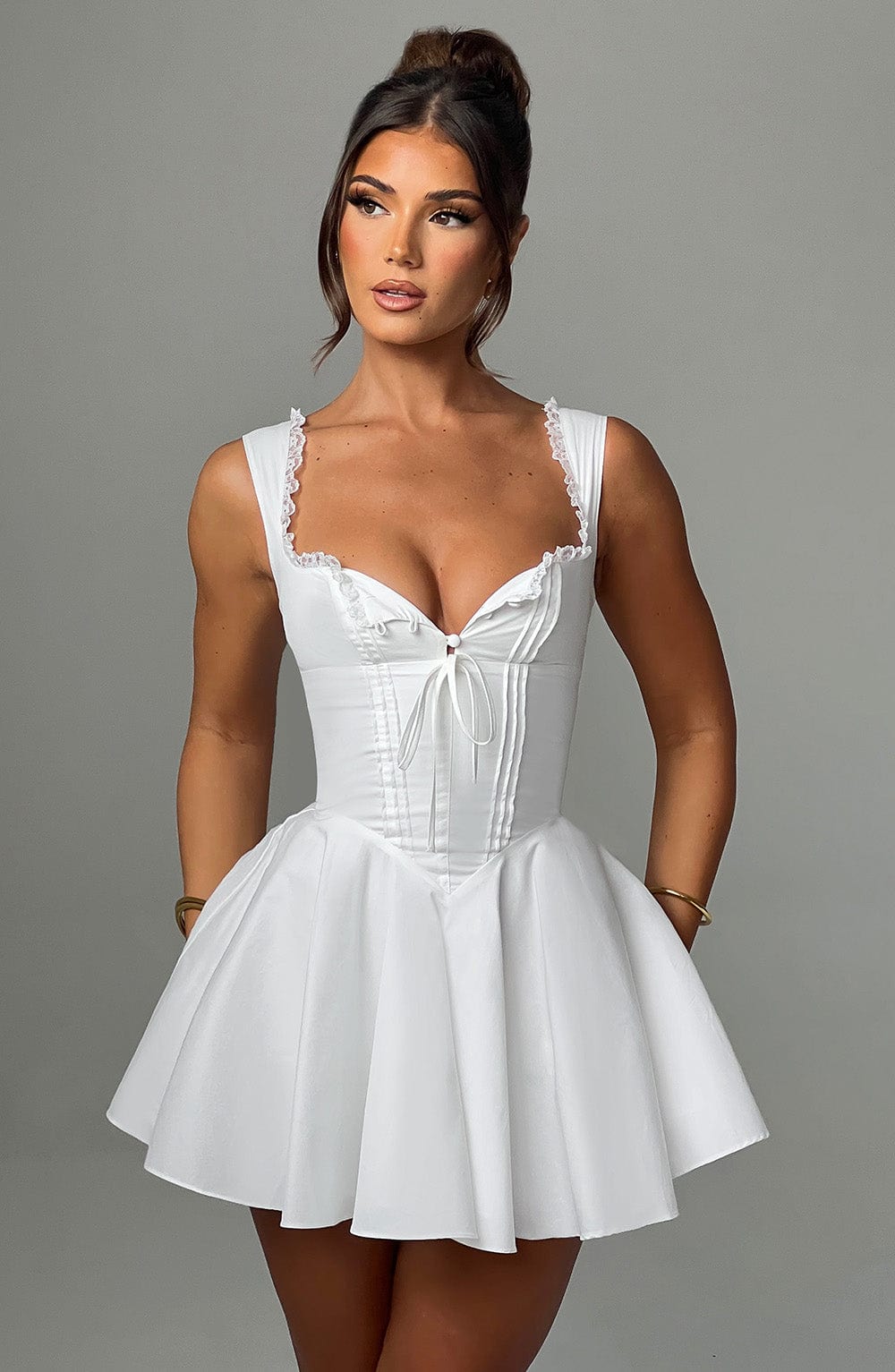 R.F Women's Dress Antonella Corset Mini Ivory Cotton Blend Party