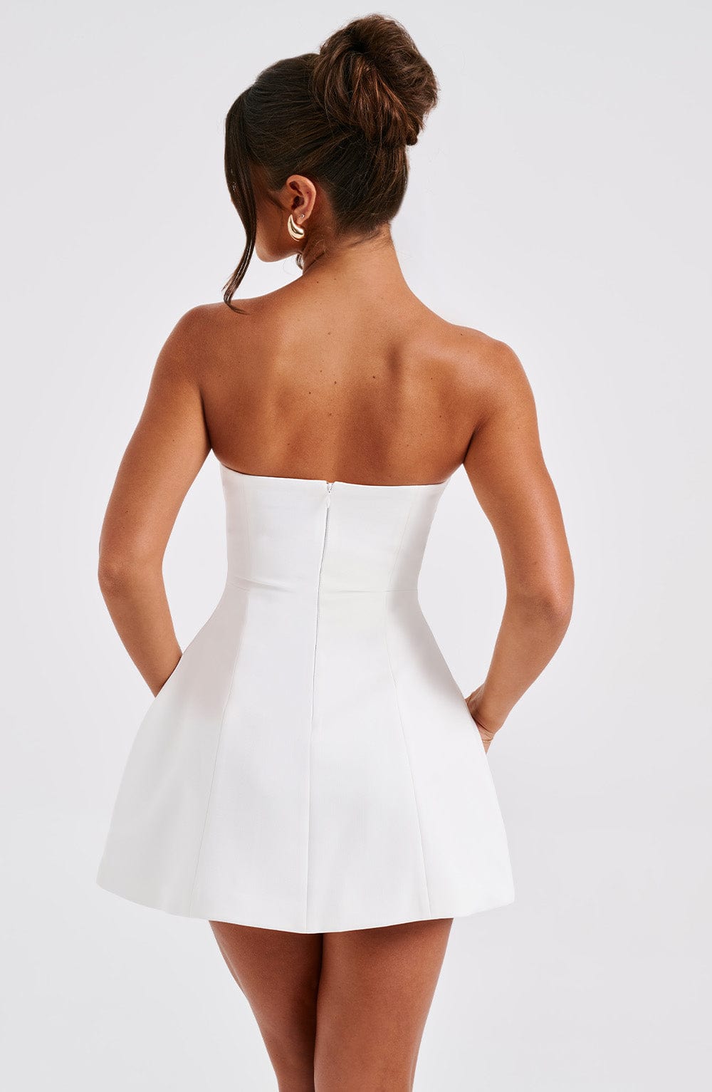 M.T Women's Dress Strapless Bubble Hem Ivory Crepe Party