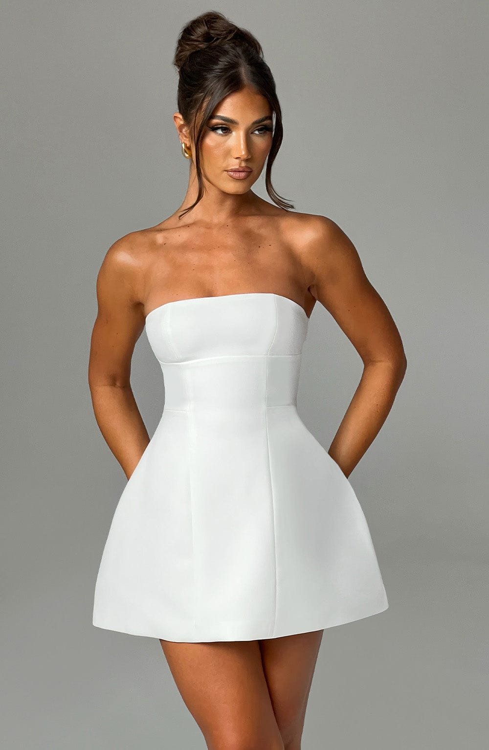 M.T Women's Dress Strapless Bubble Hem Ivory Crepe Party