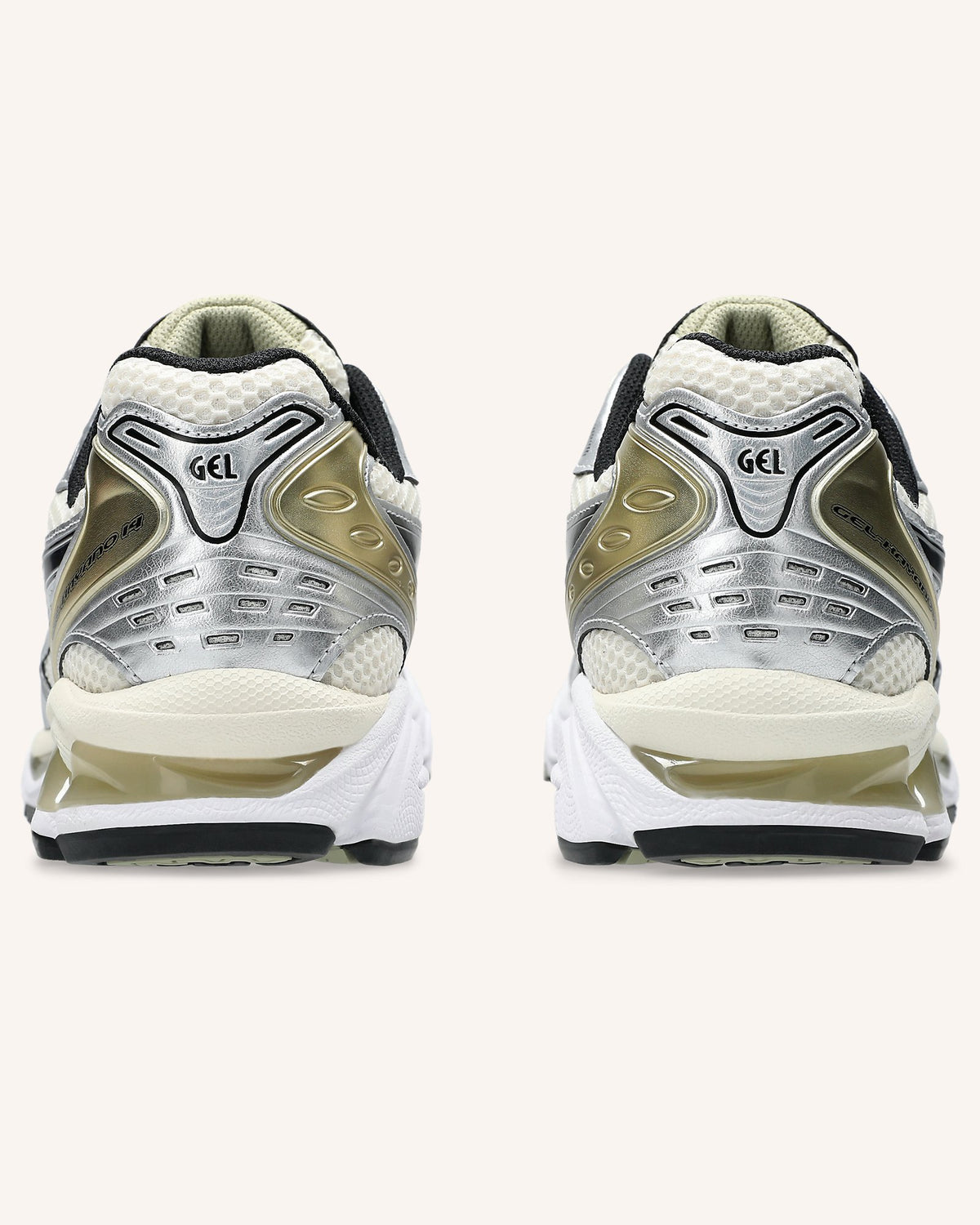 ASICS GEL-KAYANO 14 in Birch/Pure Silver, rear view