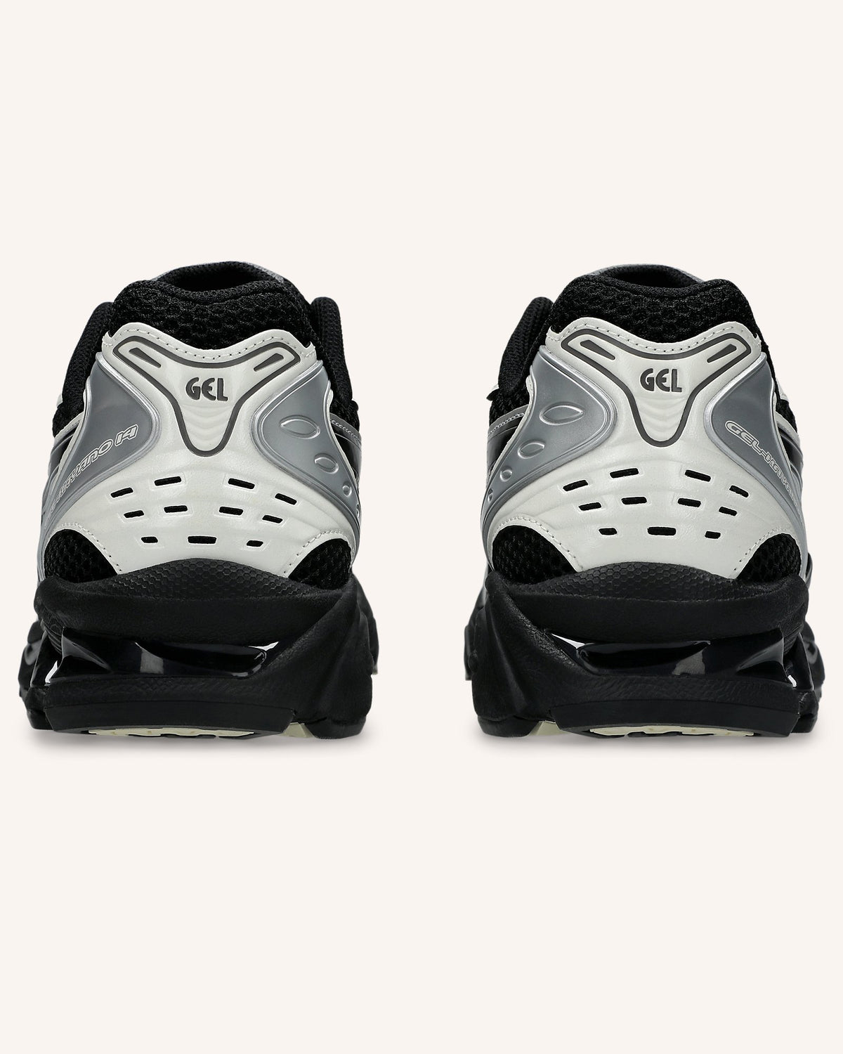 ASICS GEL-KAYANO 14 in Black/Cream, rear view