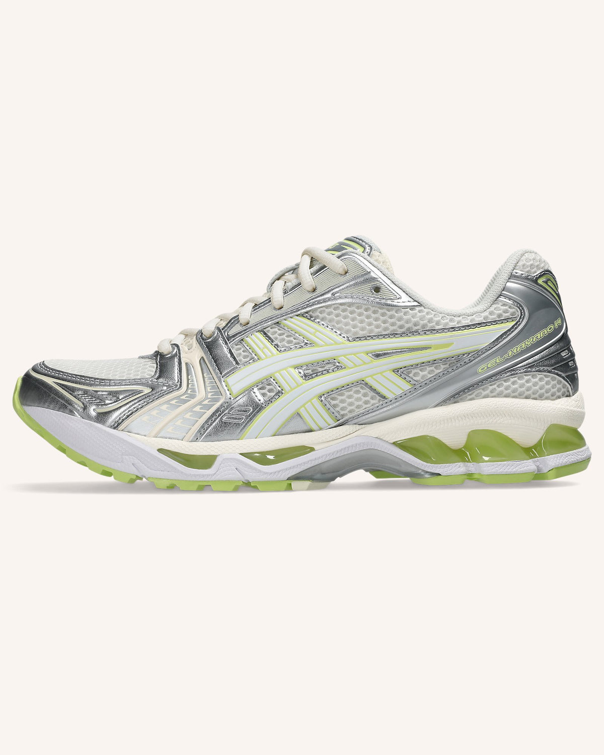 ASICS GEL-KAYANO 14 in Cream/Pistachio, side view