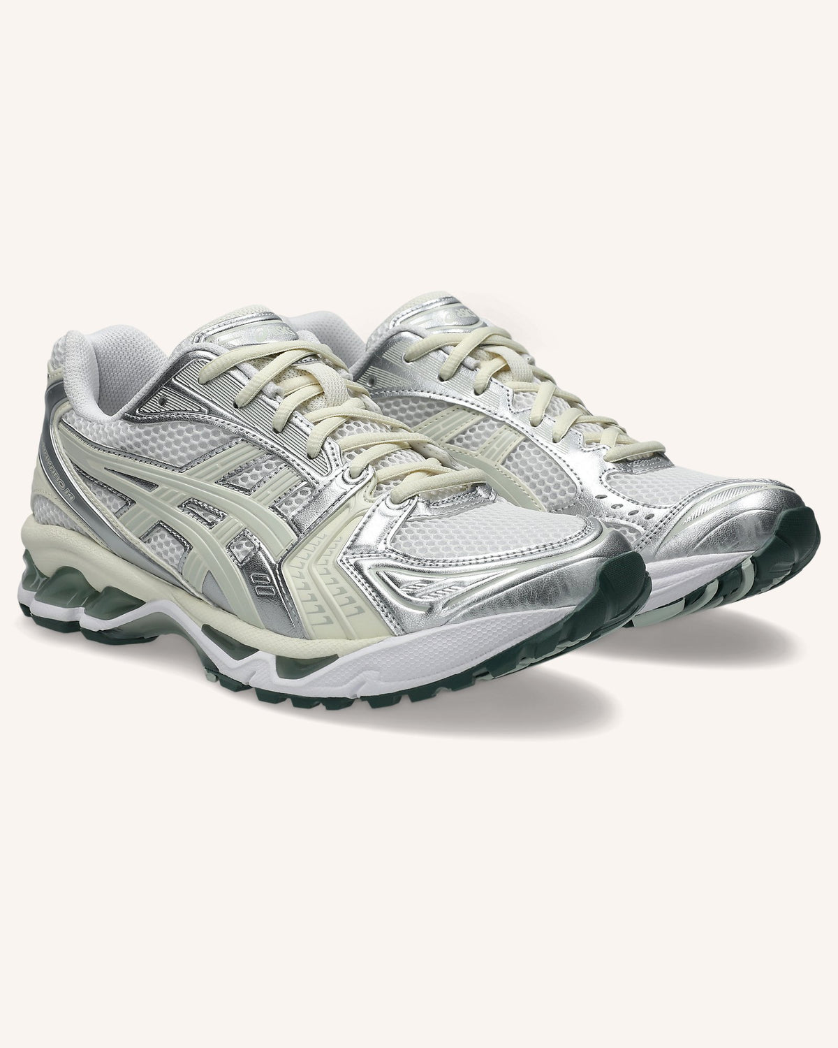 ASICS GEL-KAYANO 14 in White/Light Sage, pair front view
