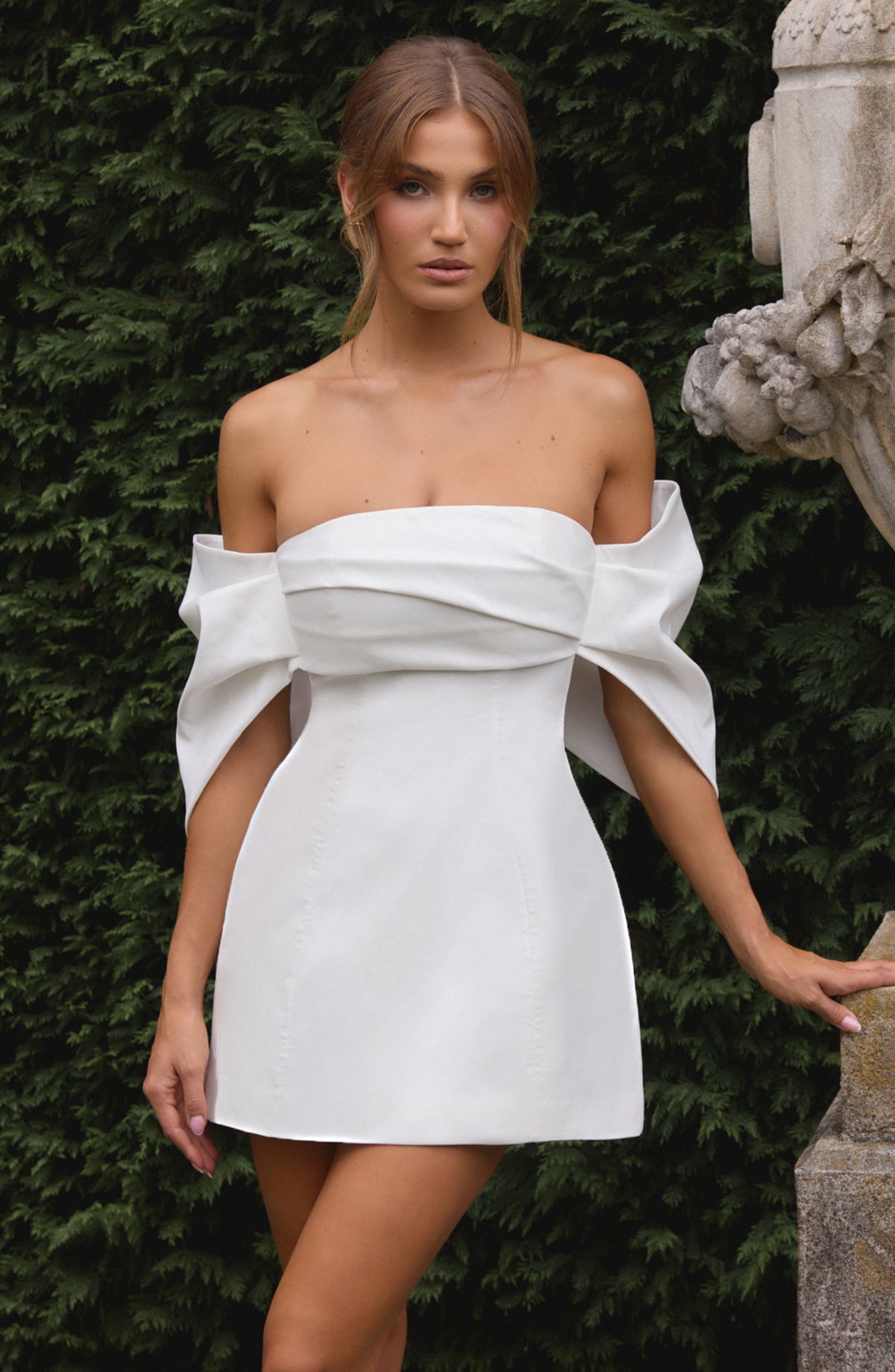 S.M Women's Dress Bardot Ivory Taffeta Party