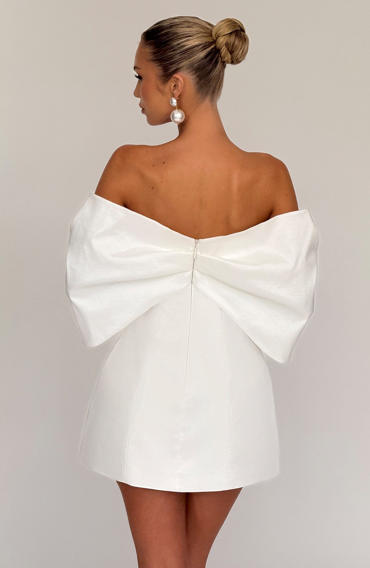 S.M Women's Dress Bardot Ivory Taffeta Party