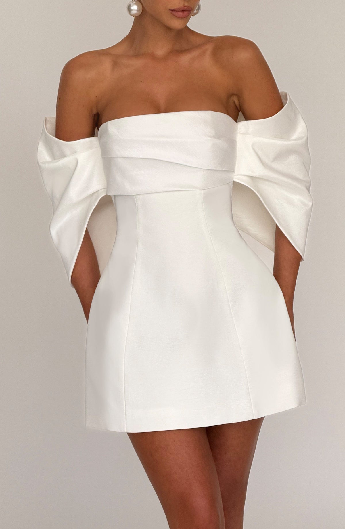 S.M Women's Dress Bardot Ivory Taffeta Party