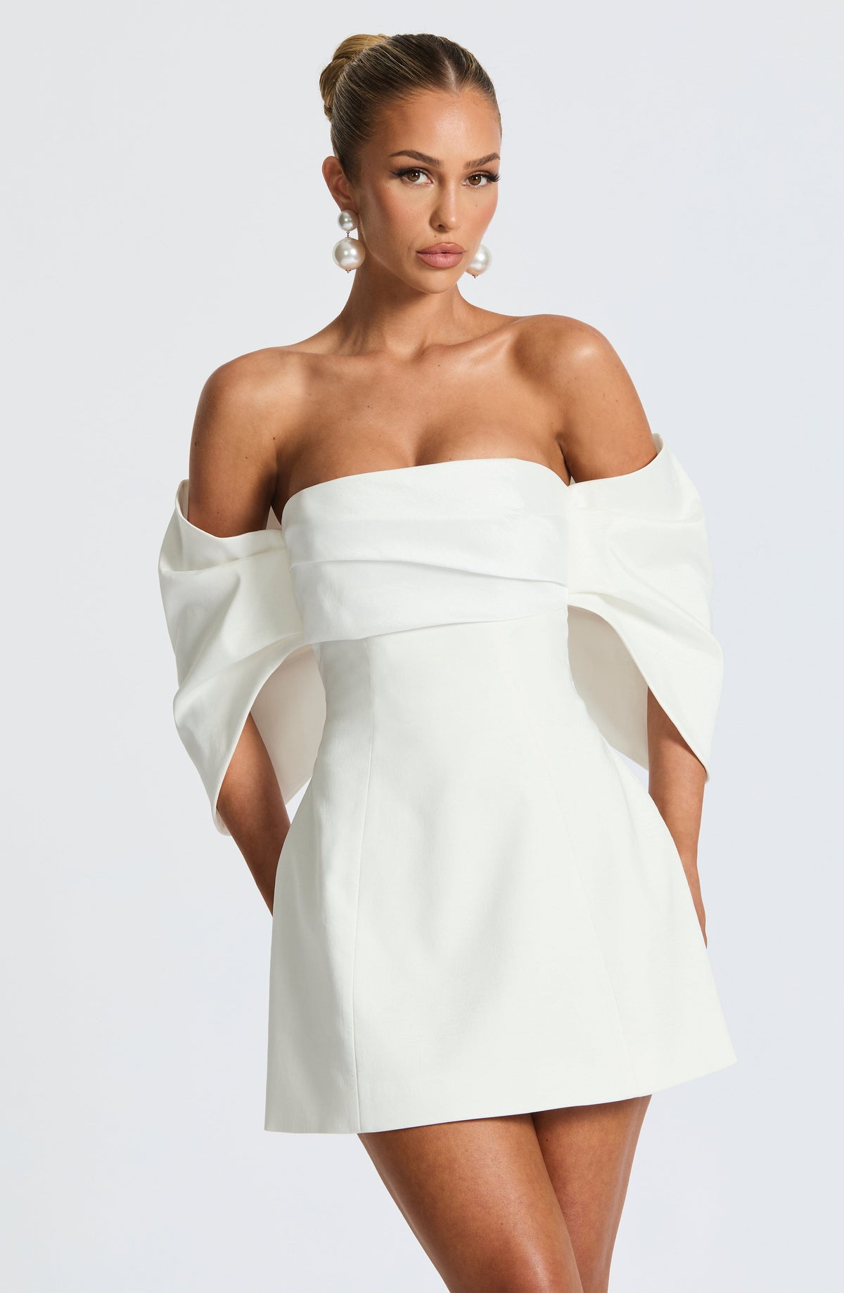 S.M Women's Dress Bardot Ivory Taffeta Party