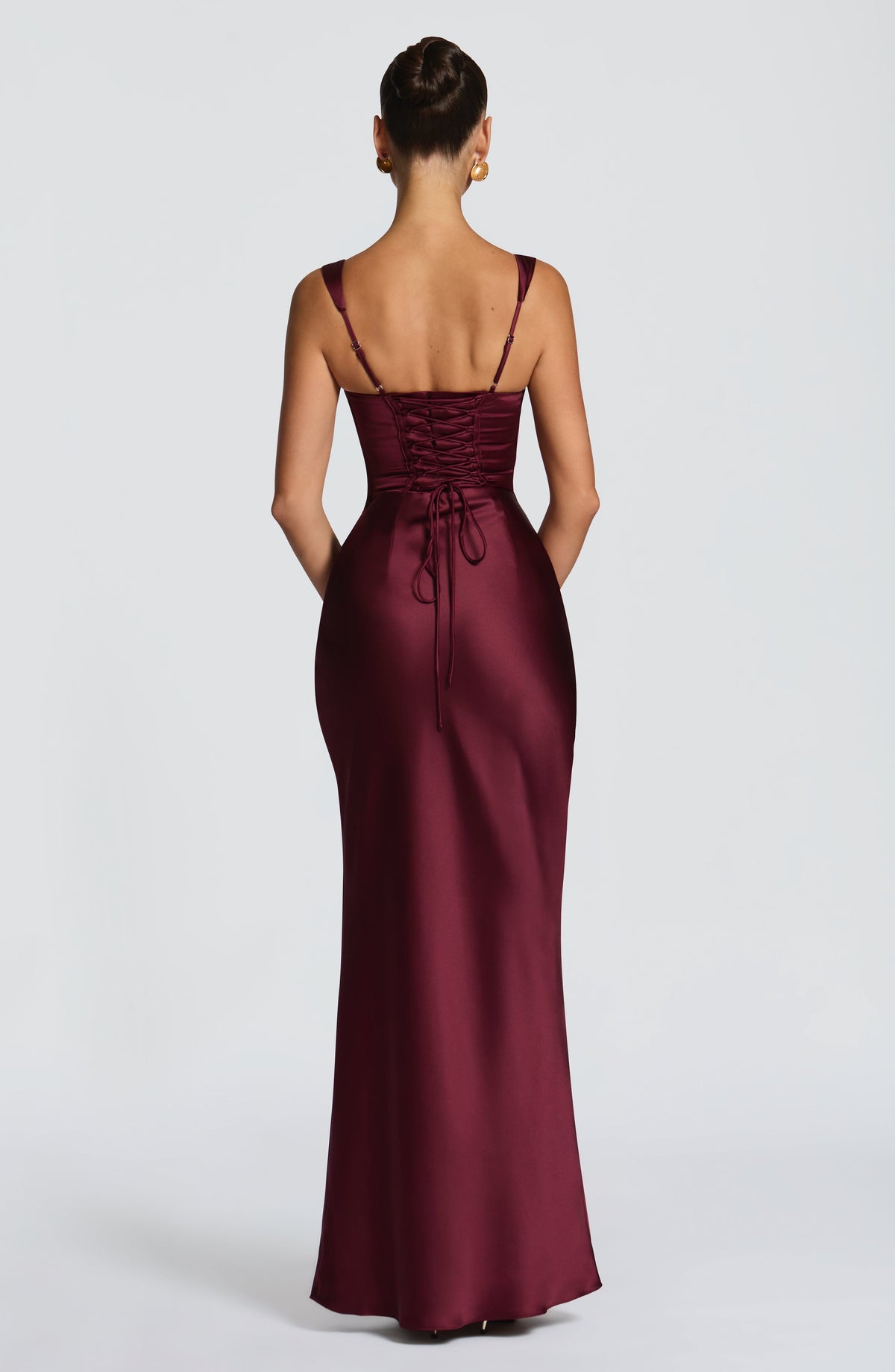 M.T Women's Dress Calanthe Corset Maxi Cherry Lacquer Satin Formal