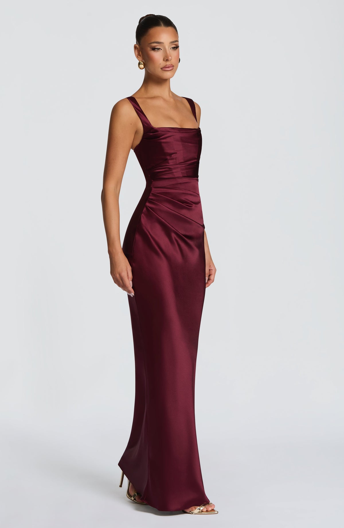 M.T Women's Dress Calanthe Corset Maxi Cherry Lacquer Satin Formal