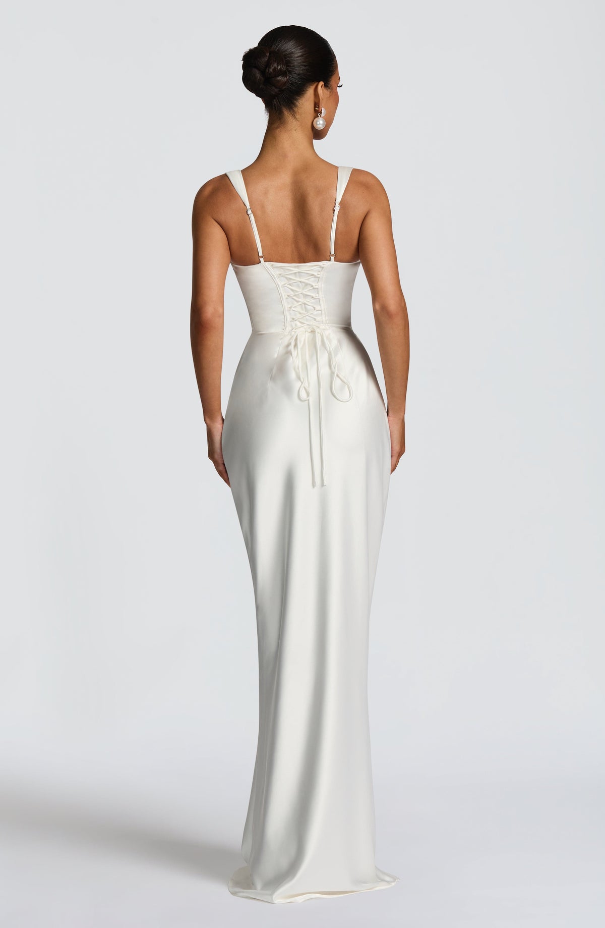 M.T Women's Dress Square Neck Ivory Satin Evening