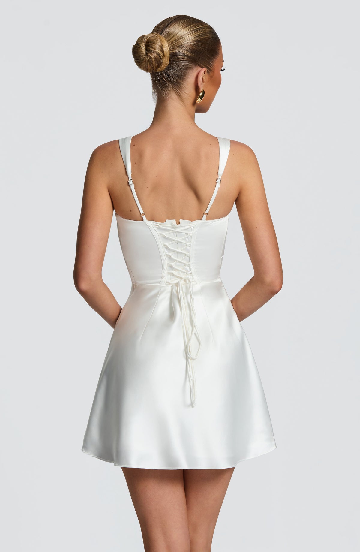 M.T Women's Dress Calanthe Square-Neck Ivory Pleated Satin Bridal Party Mini Dress