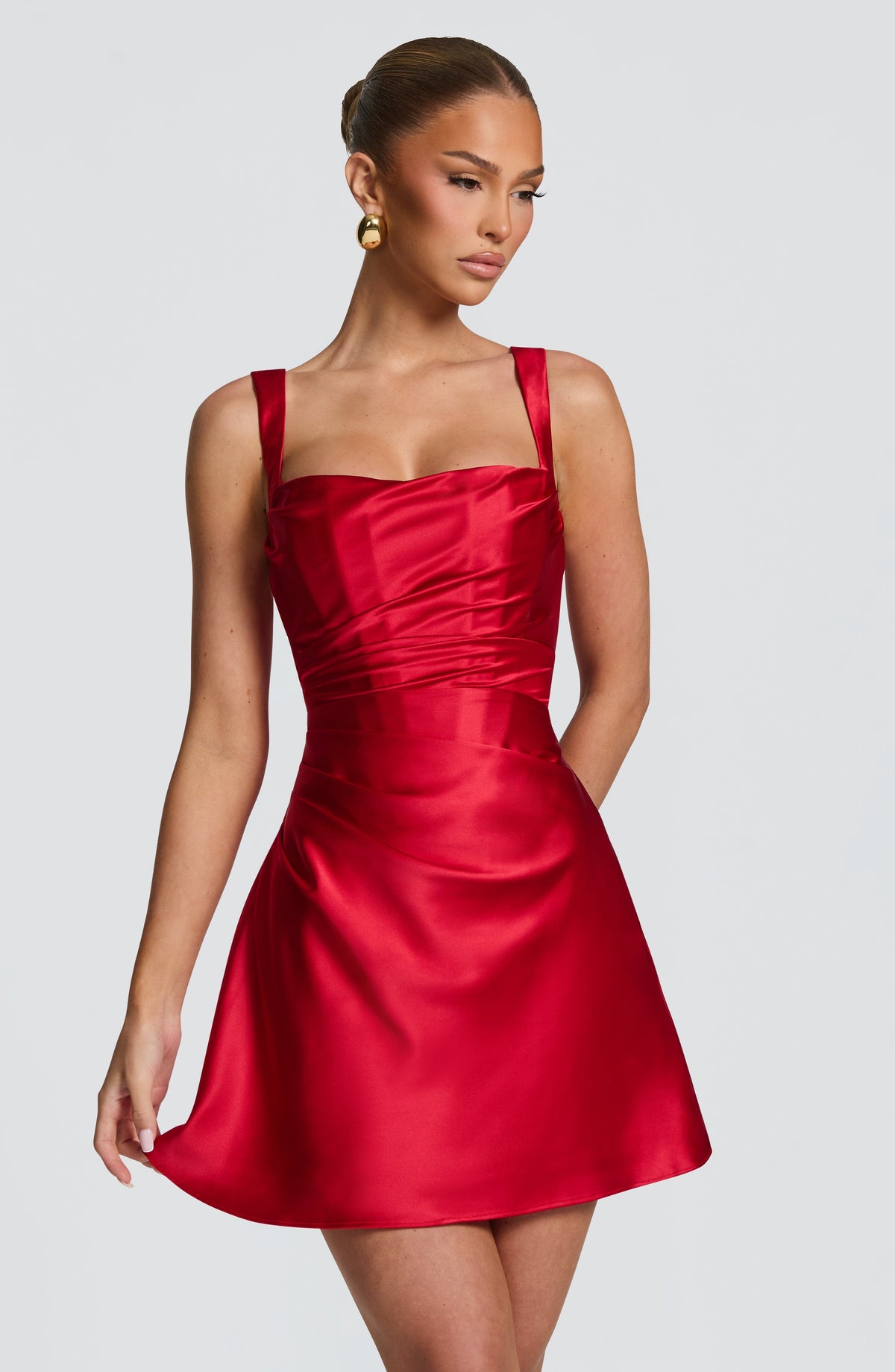 M.T Women's Dress Calanthe Square Neck Red Satin Evening Cocktail