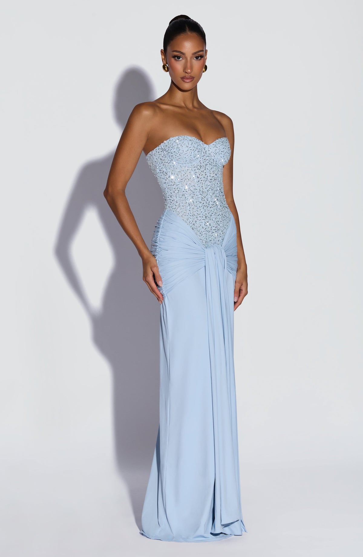 R.F Women's Dress Strapless Maxi Glacier Blue Embellished Formal