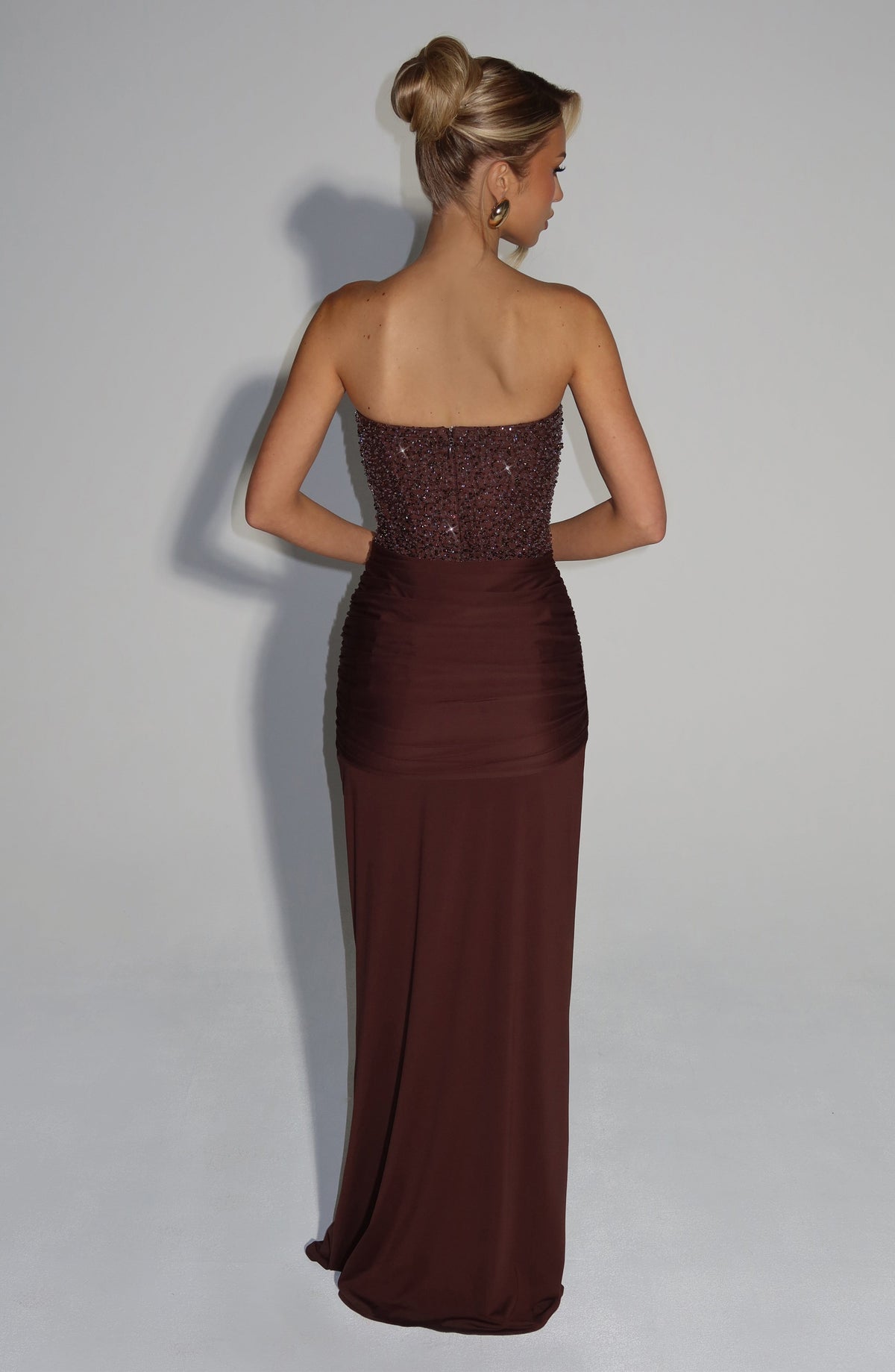 R.F Women's Dress Corset Maxi Plum Brown Embellished Formal
