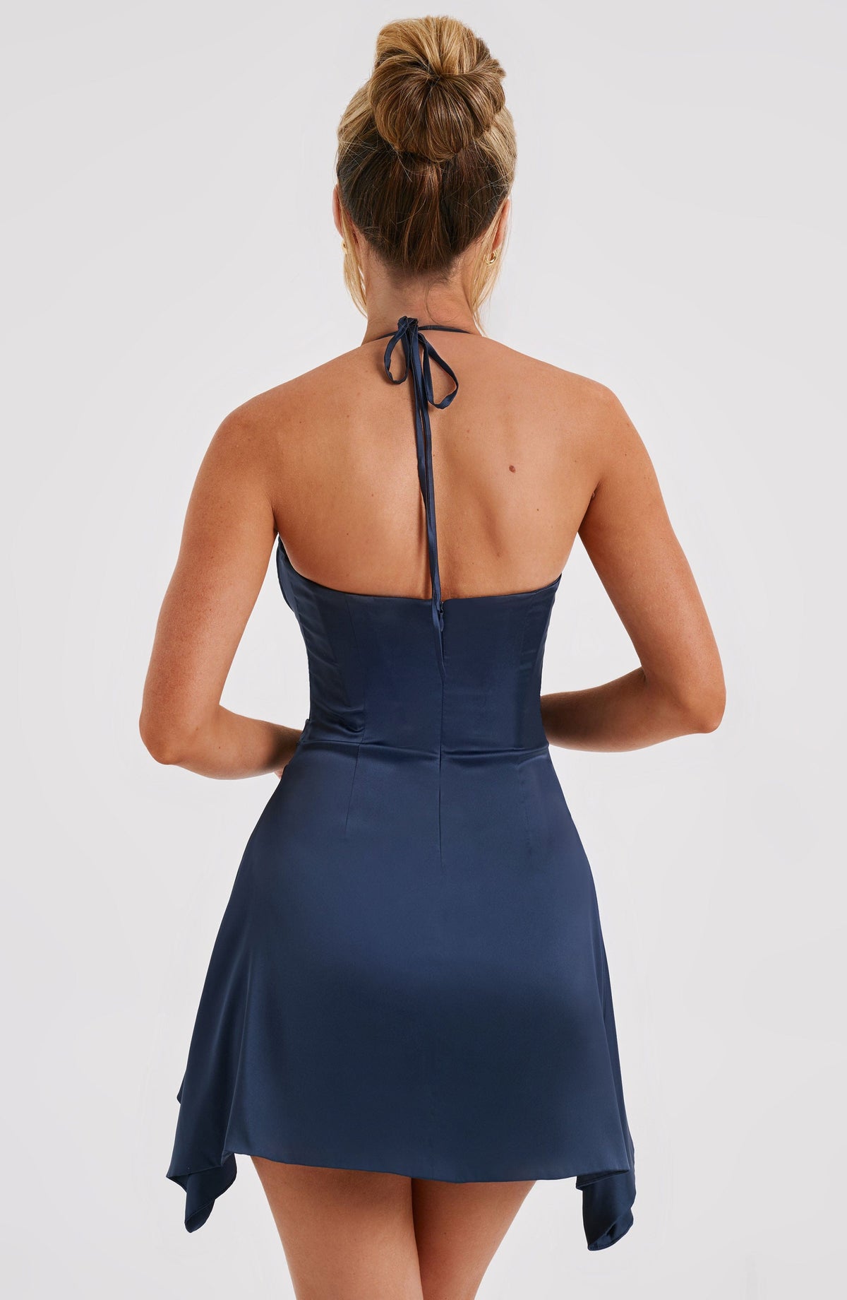 C.F Women's Dress Cartia Corset Navy Stretch Satin Party