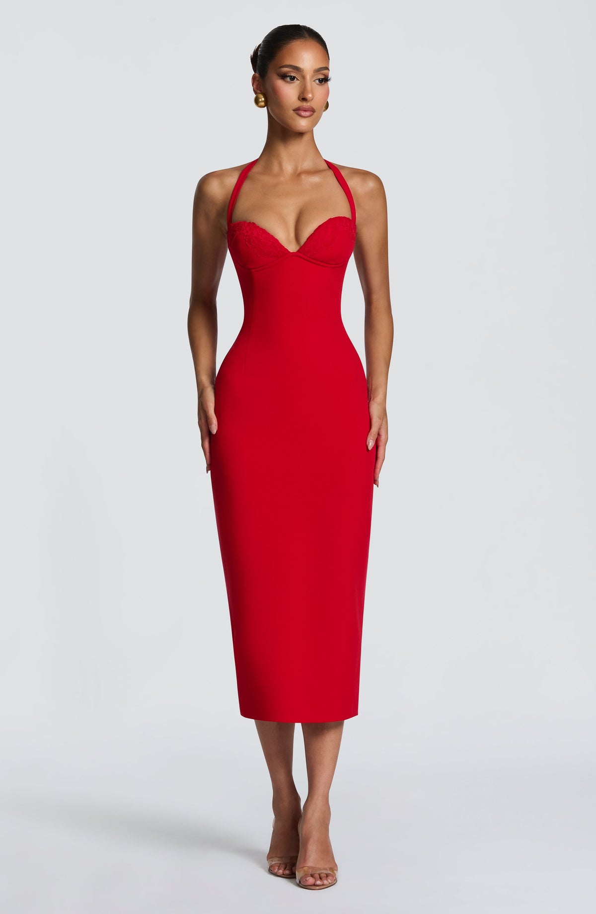 T.X Women's Dress Cassia Midi Red Crepe Lace Formal