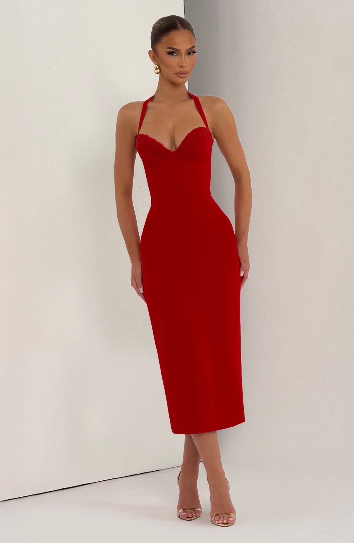 T.X Women's Dress Cassia Midi Red Crepe Lace Formal
