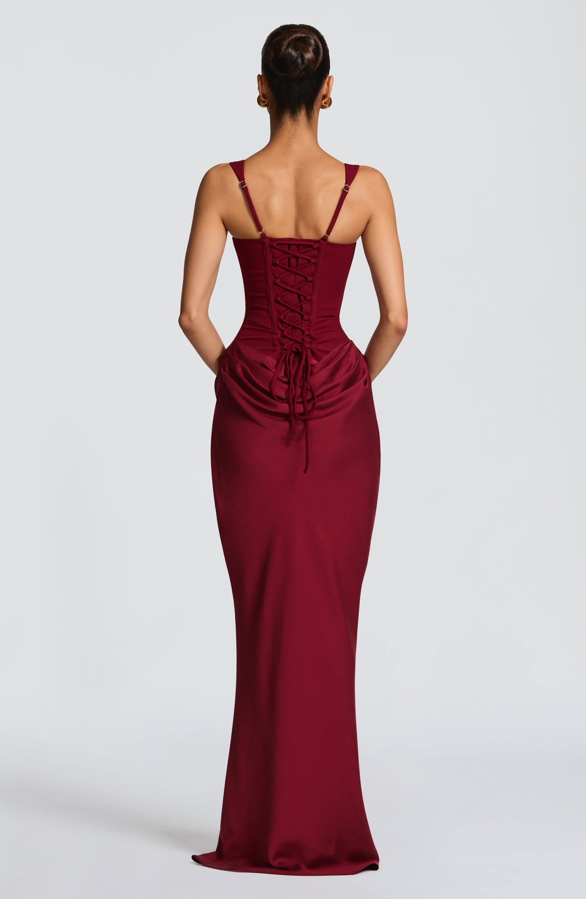 R.F Women's Dress Square-Neck Burgundy Crepe Formal