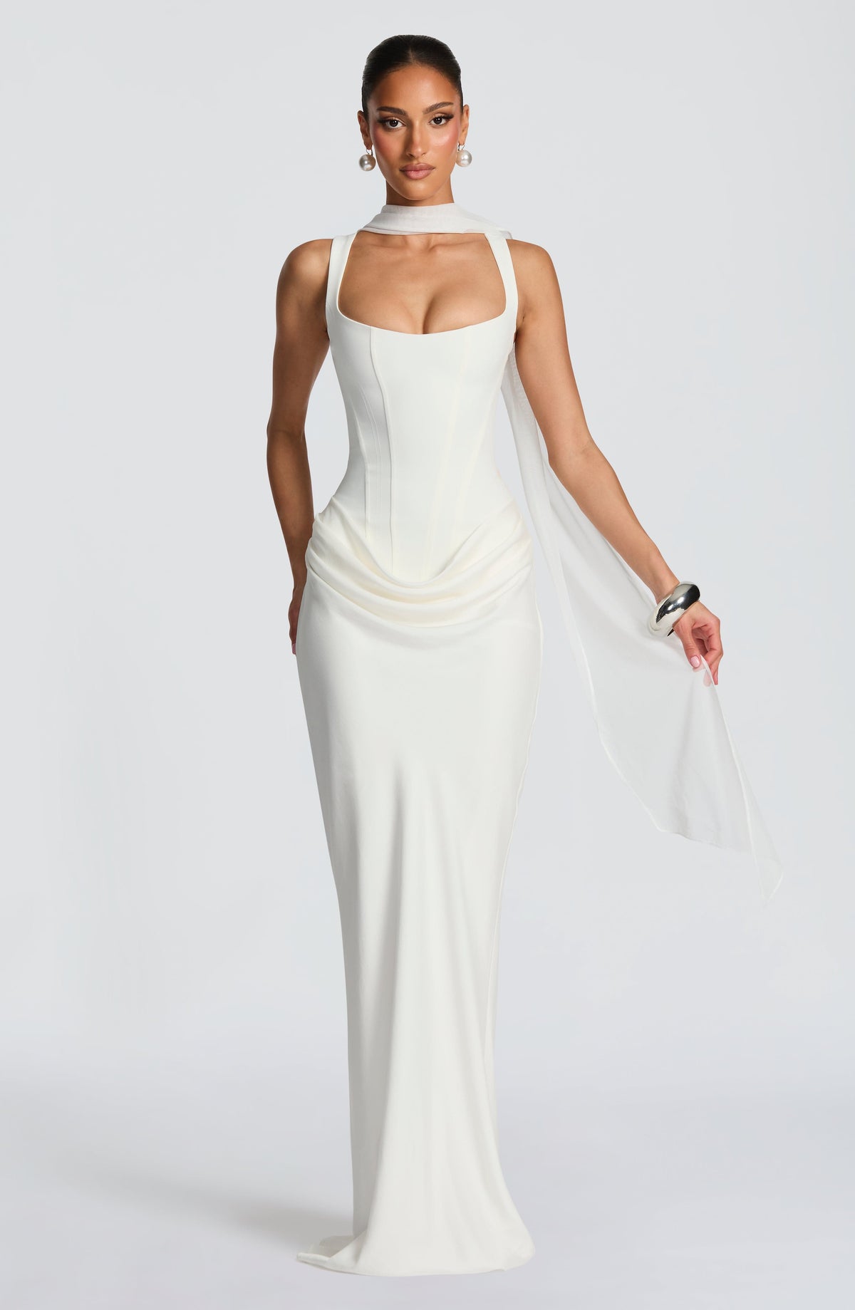 R.F Women's Dress Cornelia Maxi Ivory Crepe Evening