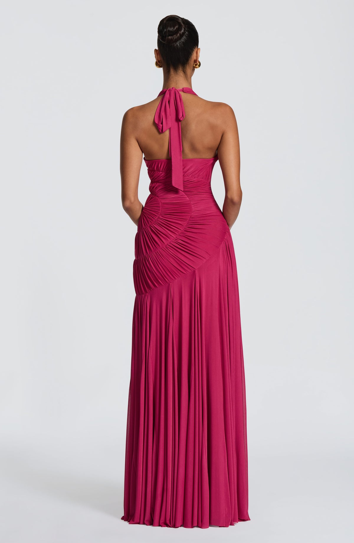 R.F Women's Dress Plunge Neckline Maxi Raspberry Mesh Evening