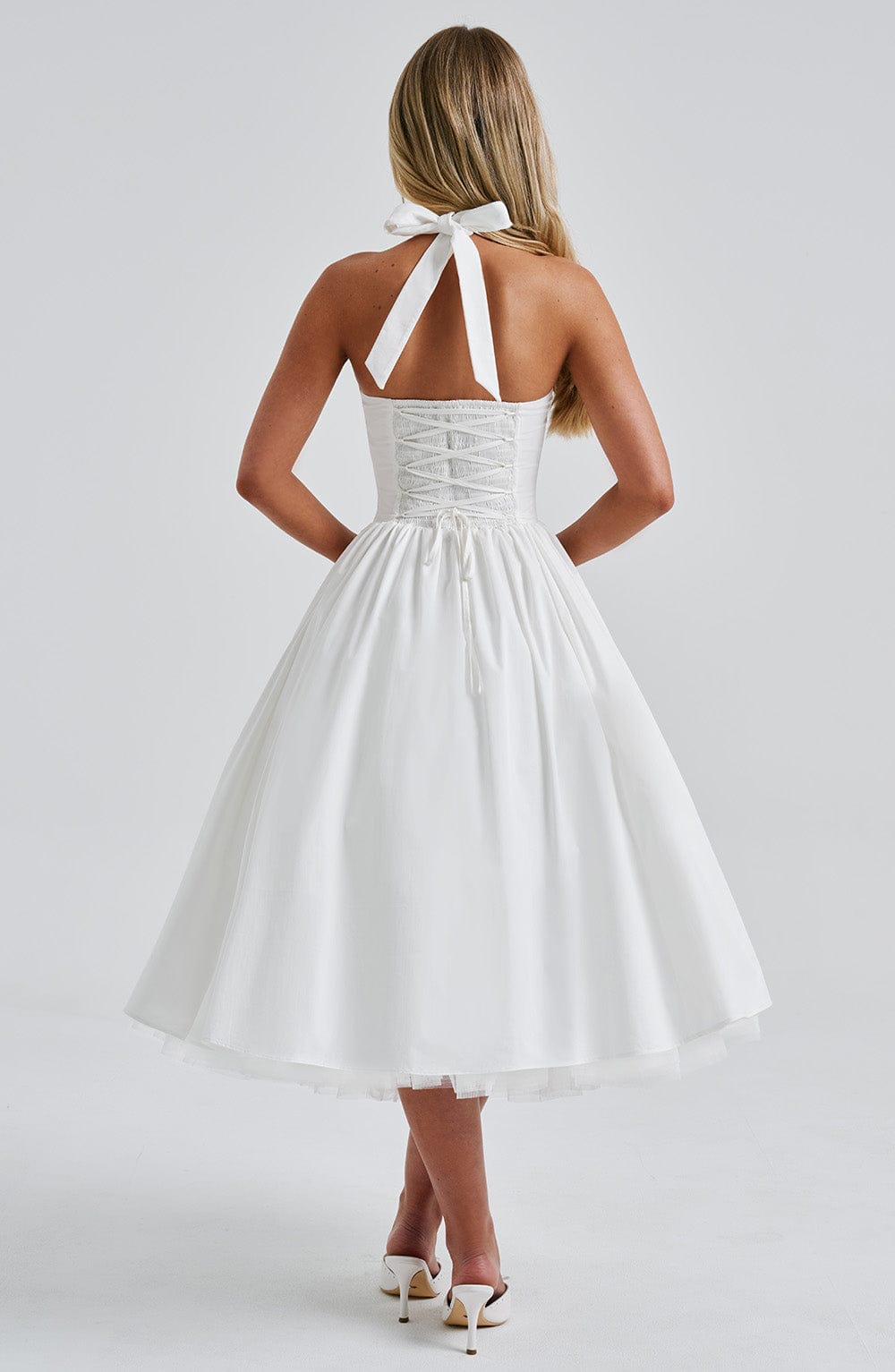 Cressida Women's Dress Midi Square Neck Ivory Cotton Formal