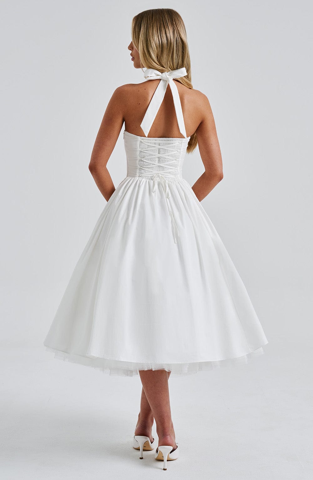 Cressida Women's Dress Midi Square Neck Ivory Cotton Formal