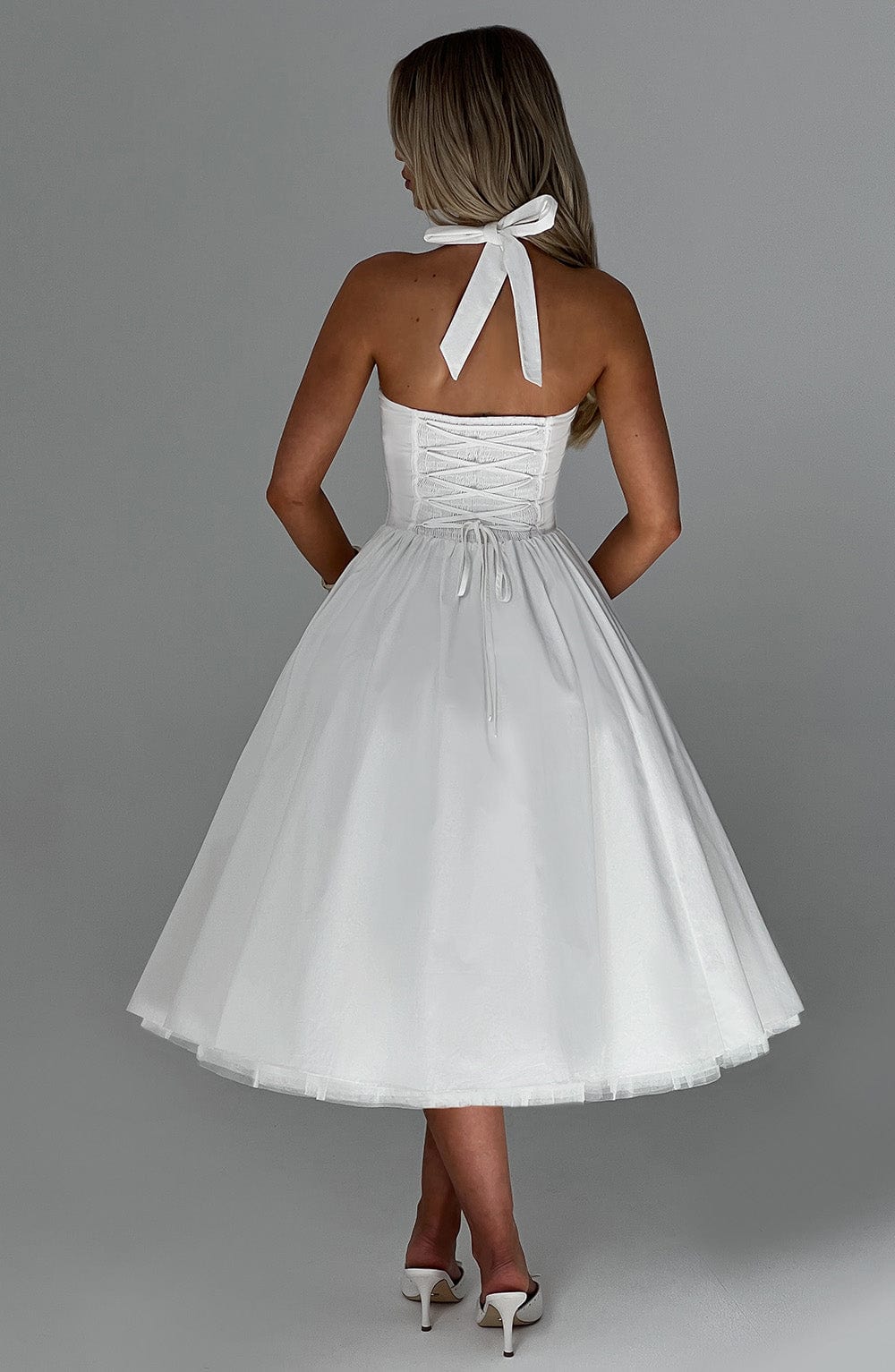Cressida Women's Dress Midi Square Neck Ivory Cotton Formal